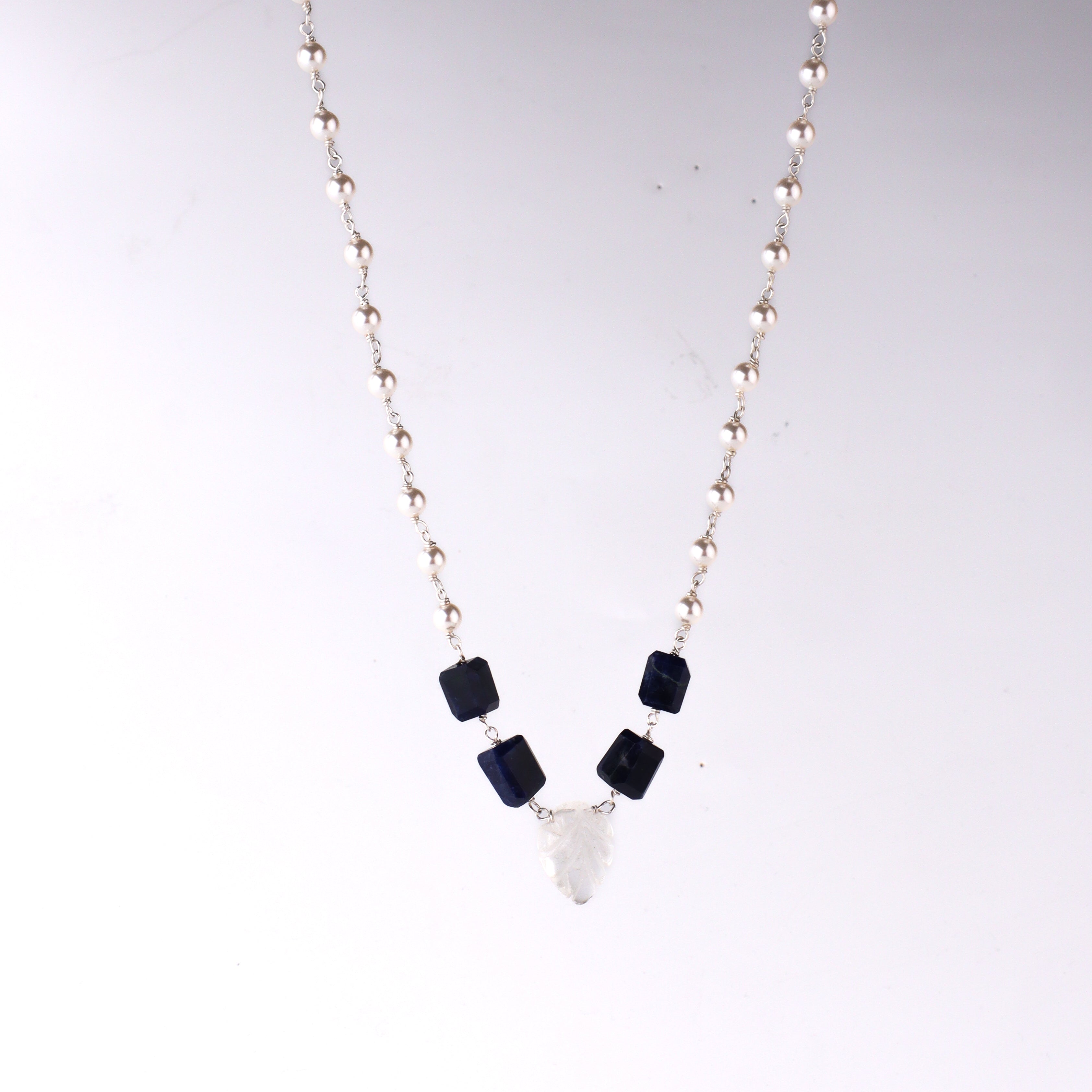 Handcrafted silver pearl lapis necklace polished finish