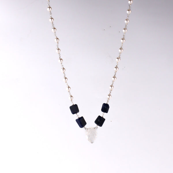 Handcrafted silver pearl lapis necklace polished finish