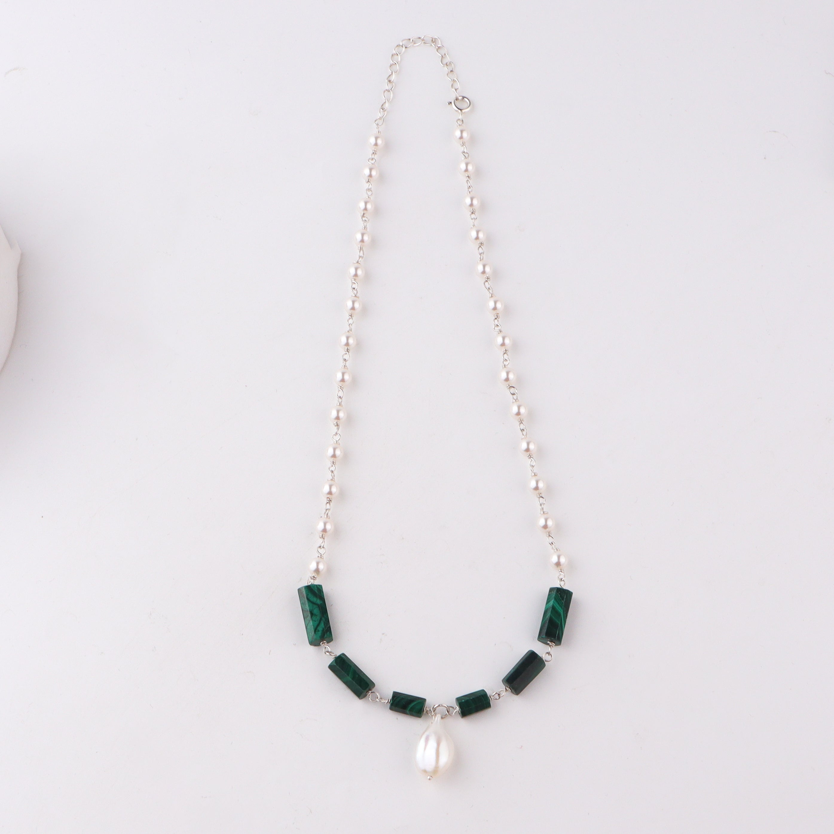 Maharashtrian ganthan pearl malachite necklace handcrafted detailing