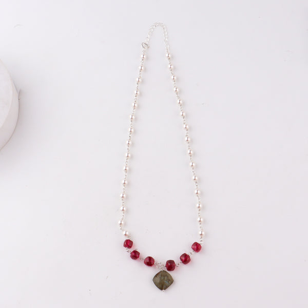 Maharashtrian ganthan pearl ruby necklace handcrafted detailing