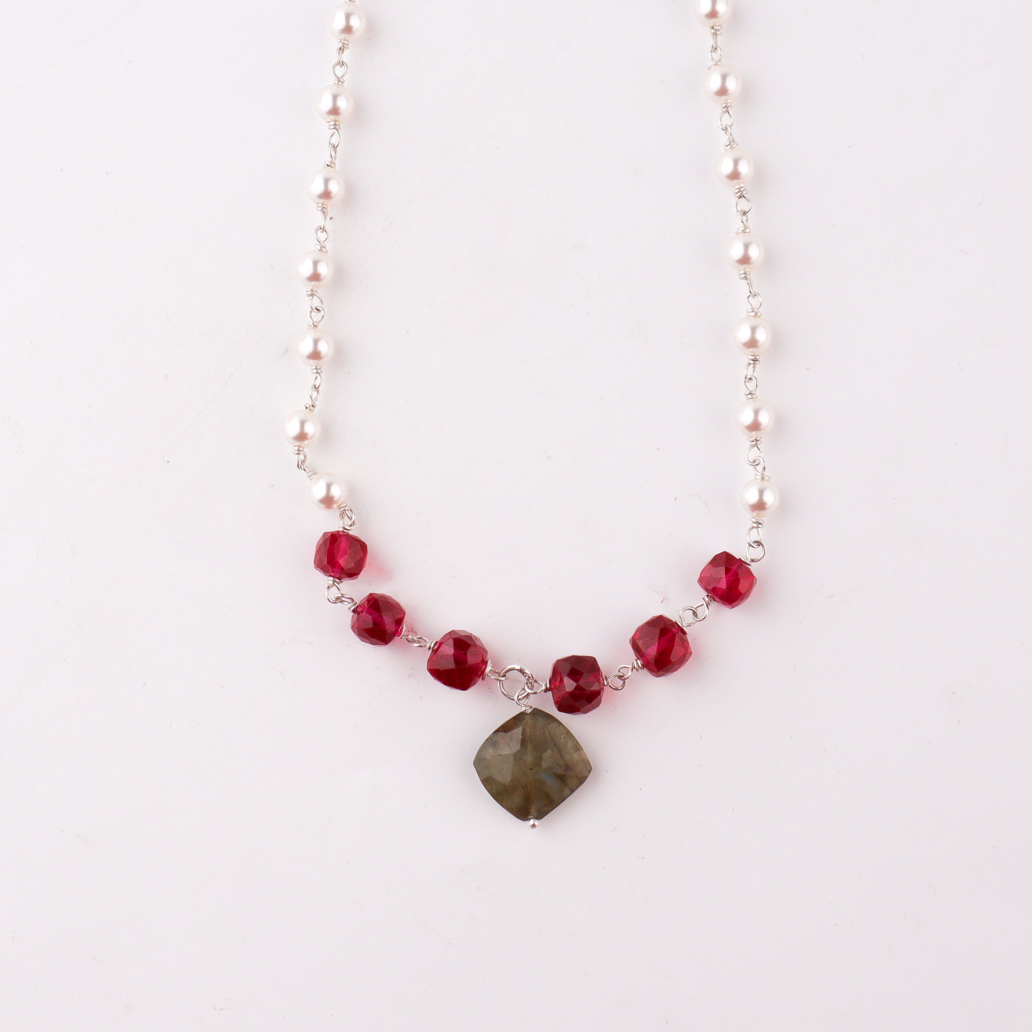 Handcrafted silver pearl ganthan necklace polished finish