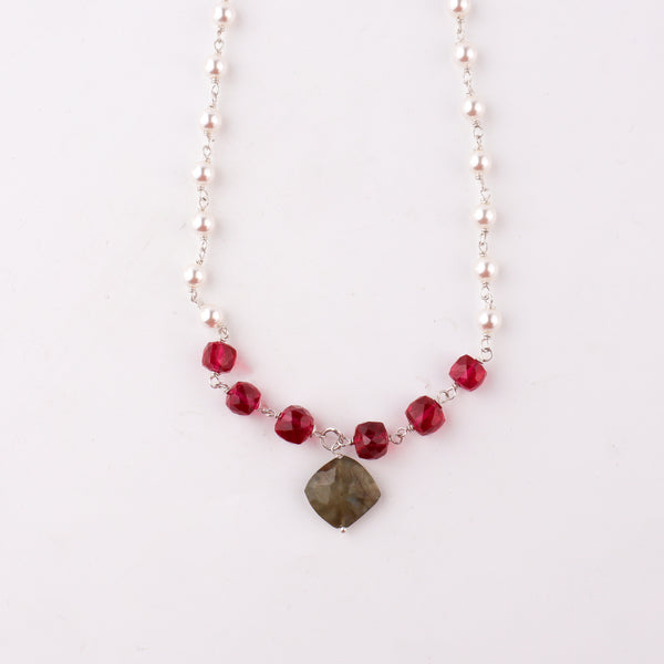 Handcrafted silver pearl ganthan necklace polished finish