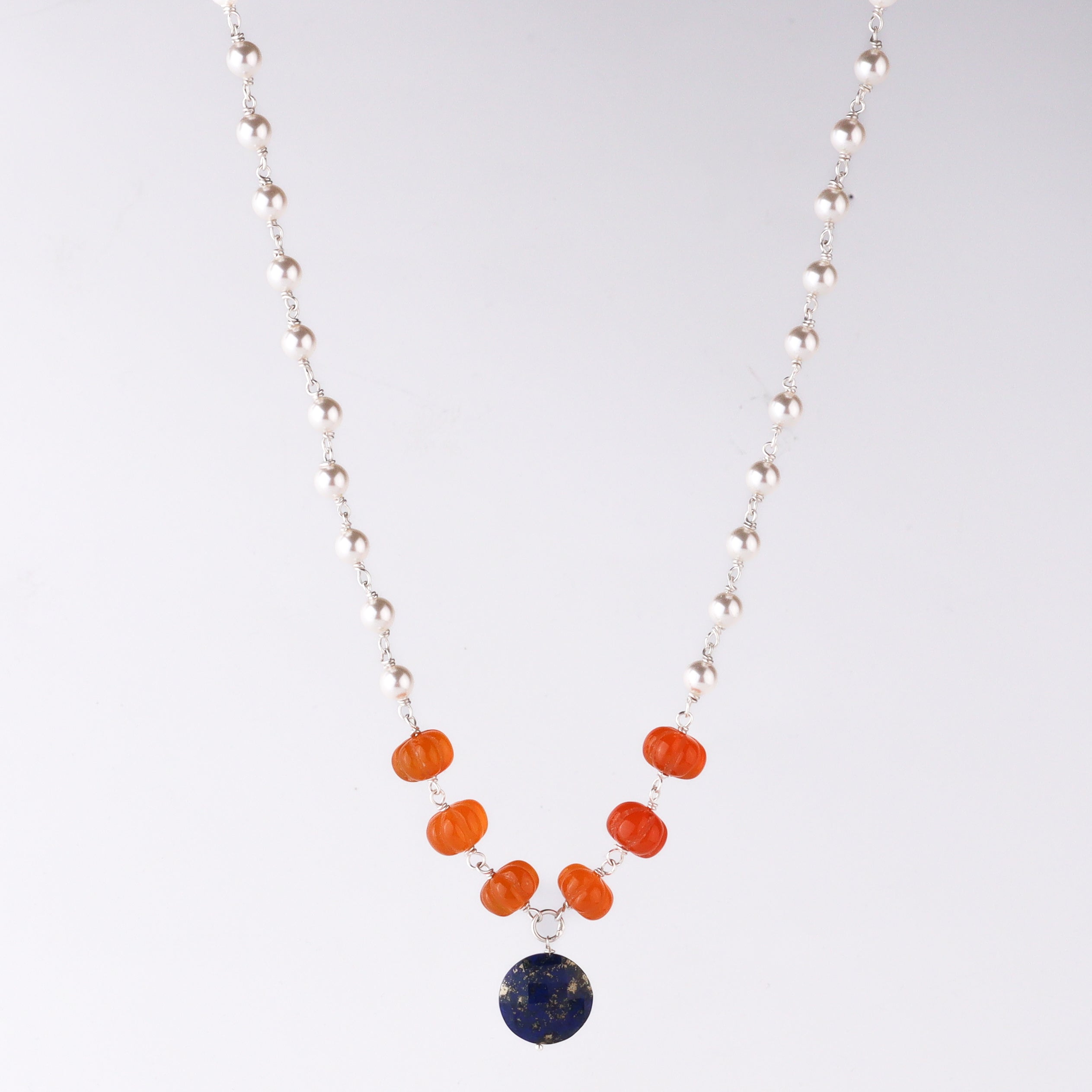 lapis pearl carnelian necklace for festive wear