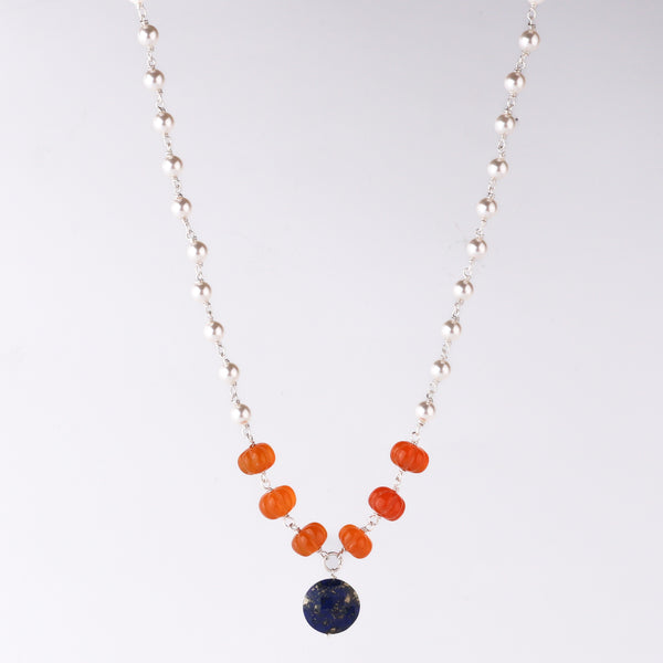 lapis pearl carnelian necklace for festive wear