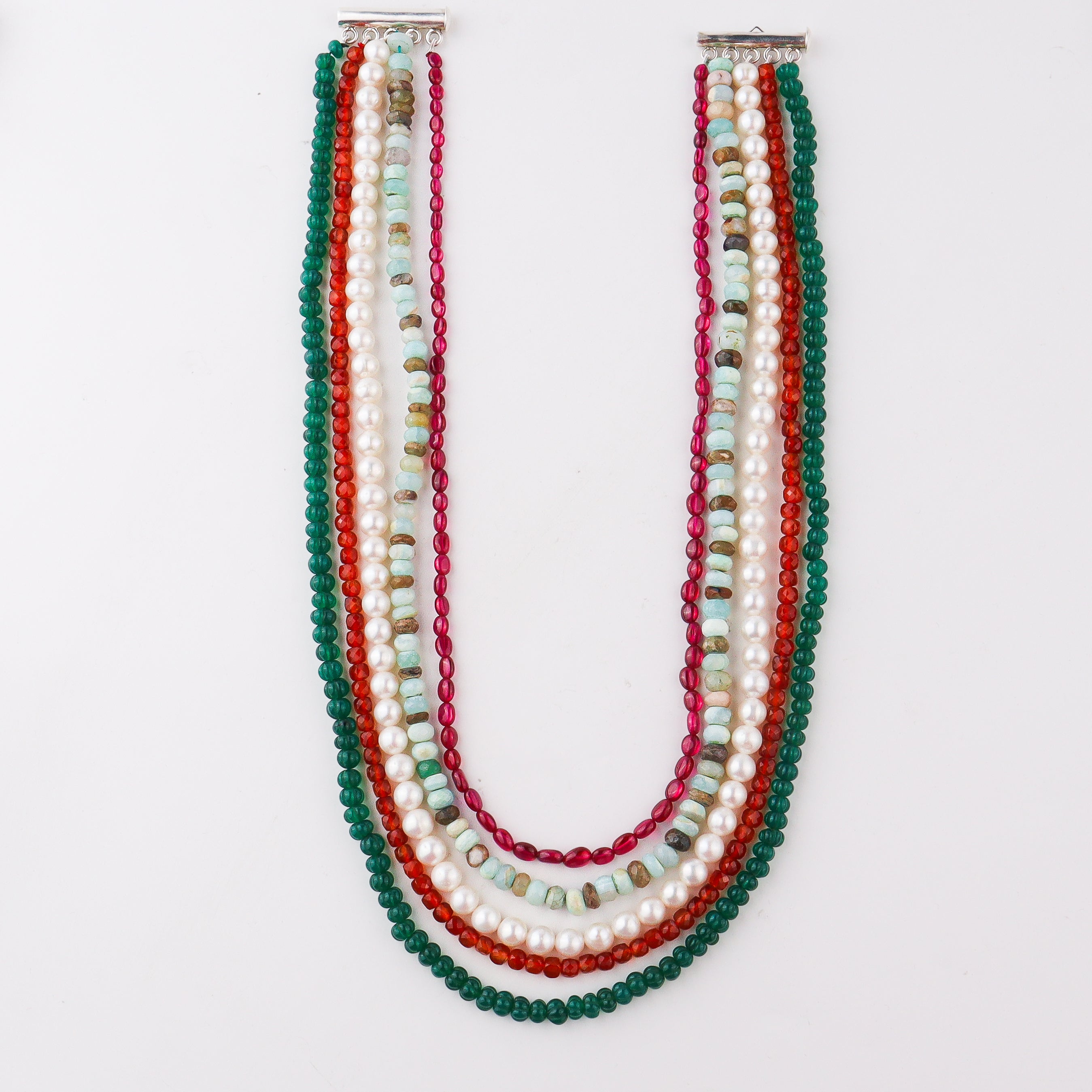 semi precious stone pearl statement necklace