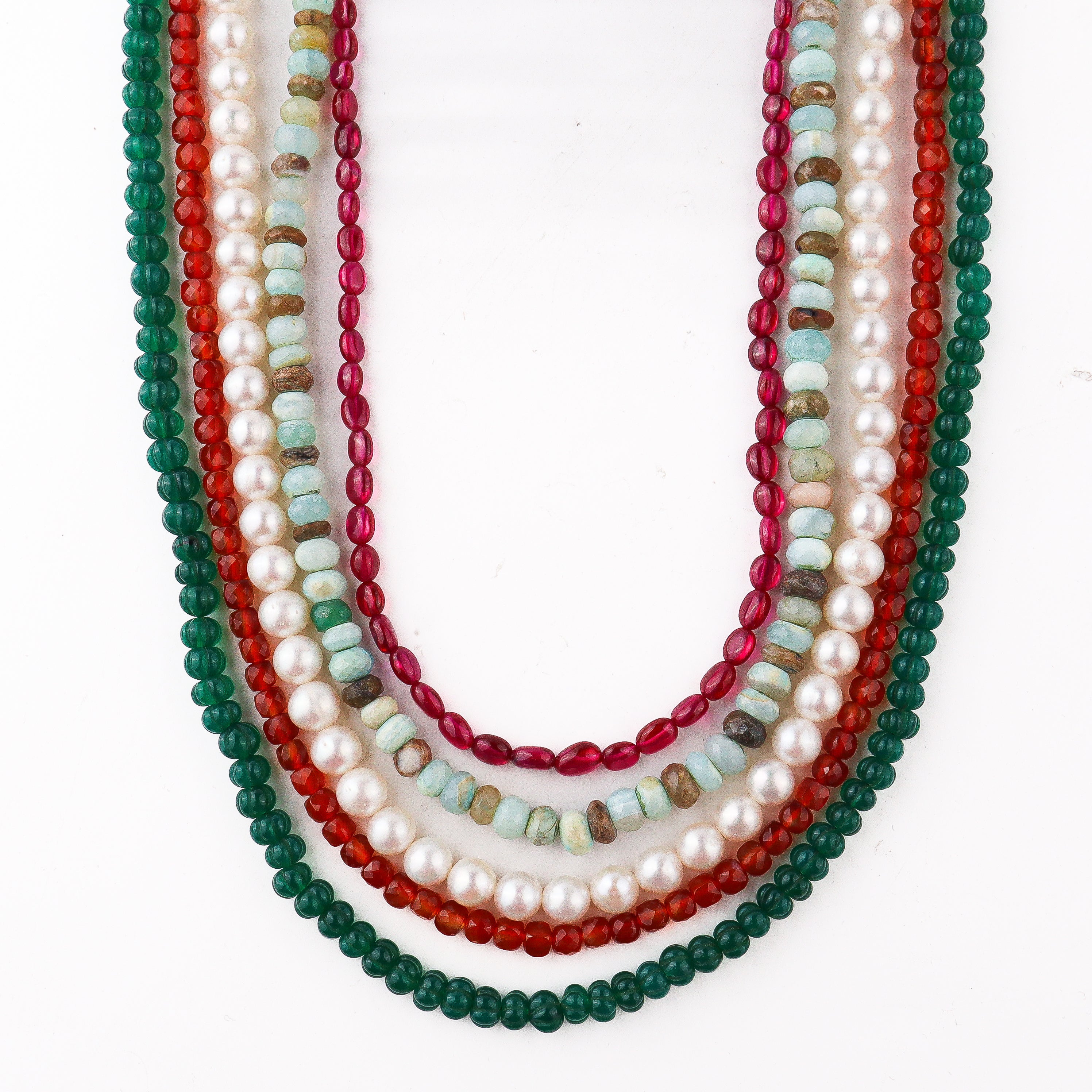 Handcrafted luxe silver necklace with semi precious stones and pearls