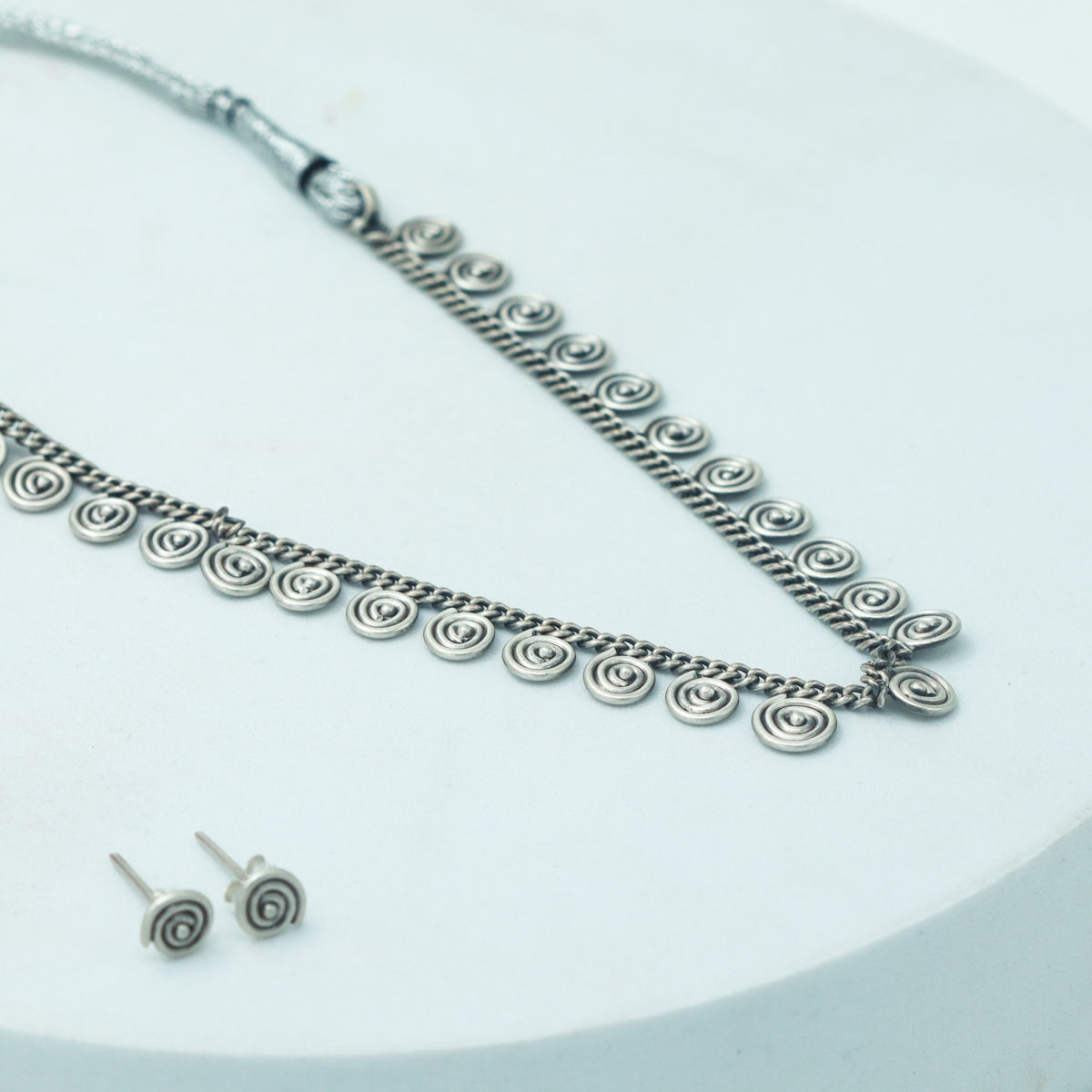 Oxidized Silver Delicate Spiral Set