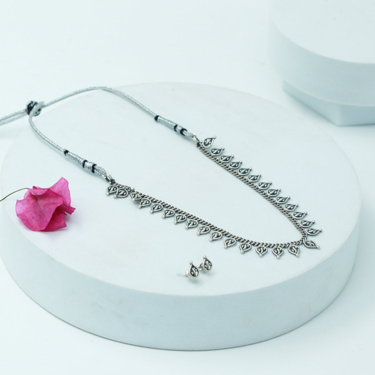 Oxidized Silver Delicate Leaf Set