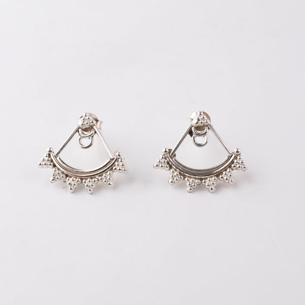 Handcrafted silver oxidized jacket earrings close-up detailing