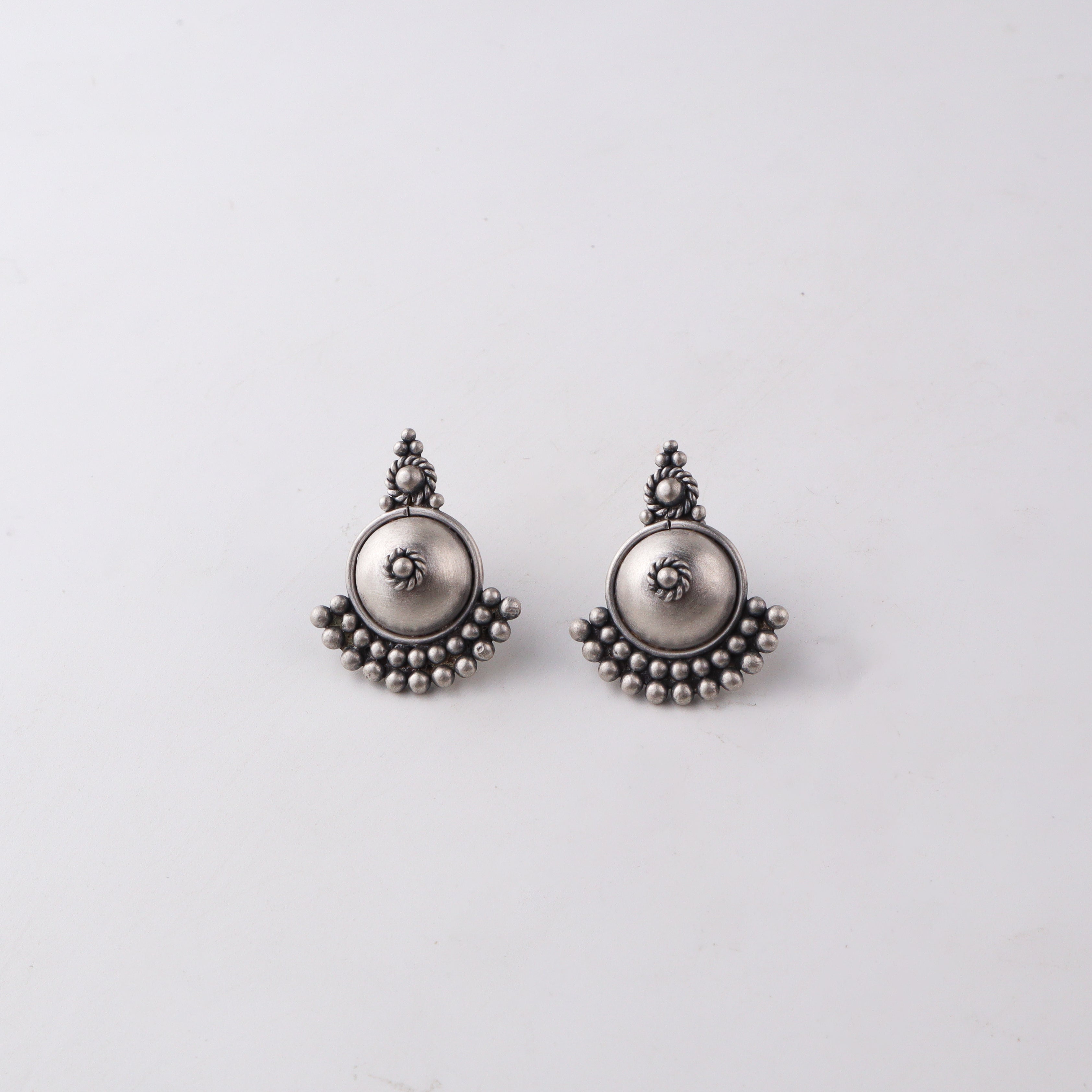 Silver Oxidized Dotted Dome Earring
