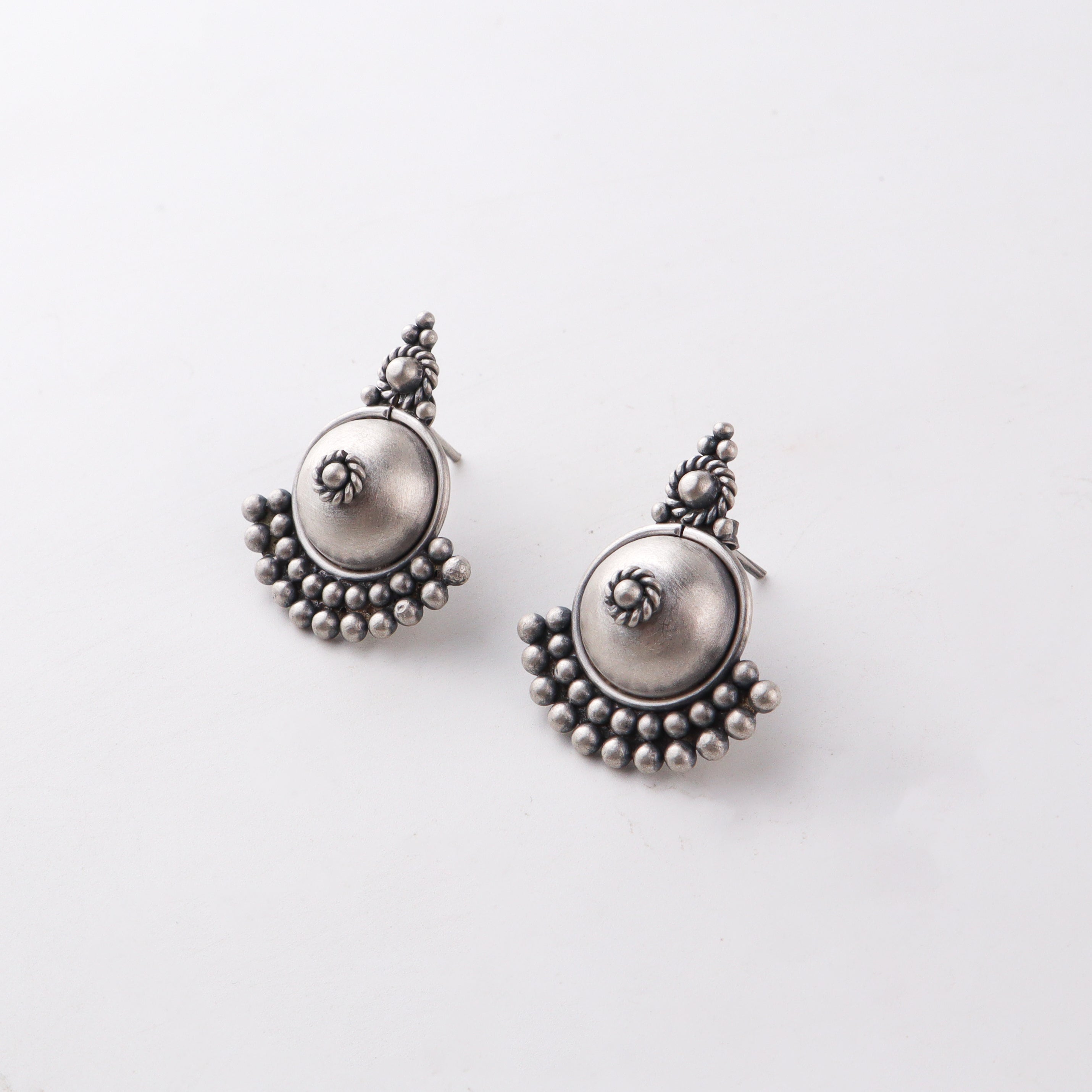 Silver Oxidized Dotted Dome Earring