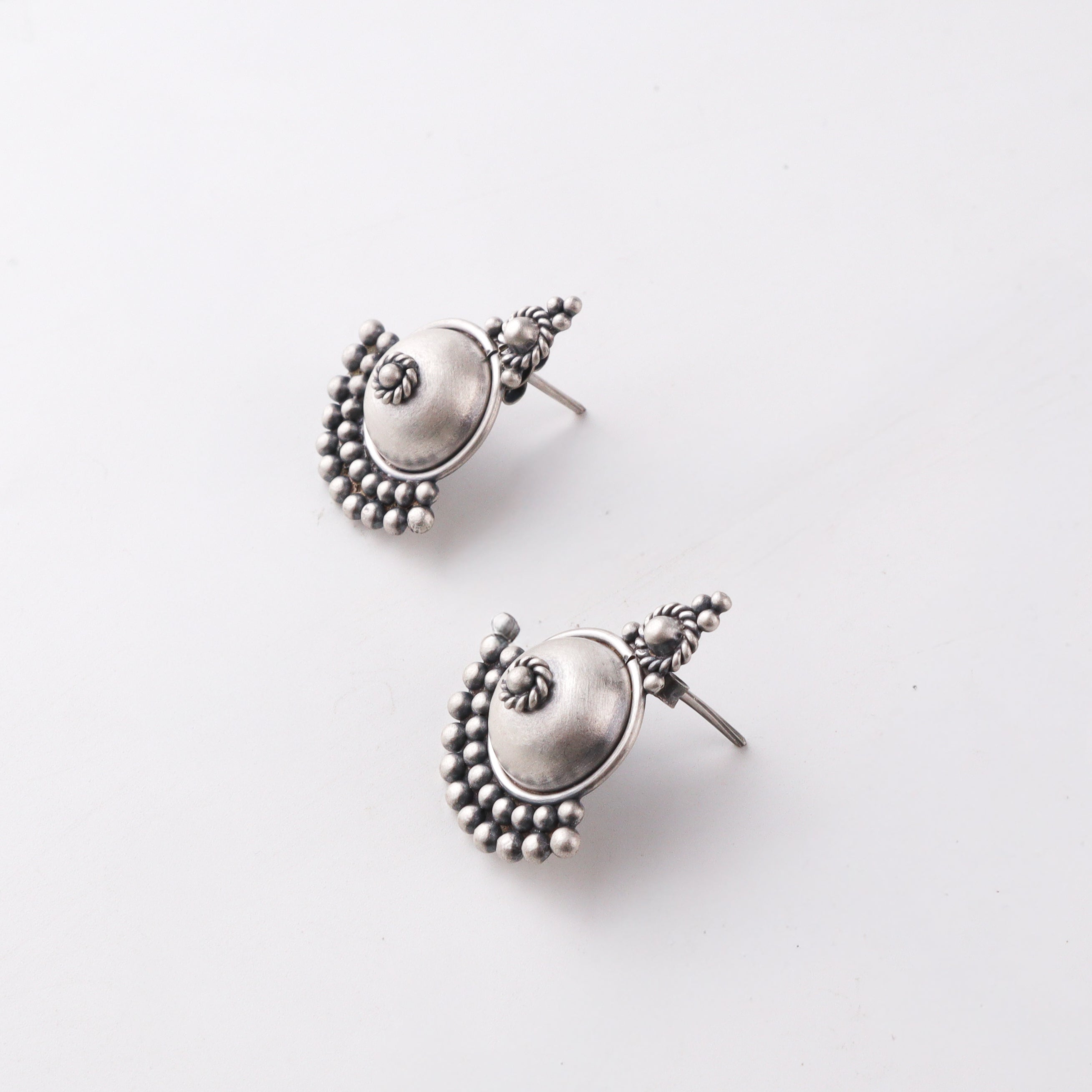 Silver Oxidized Dotted Dome Earring
