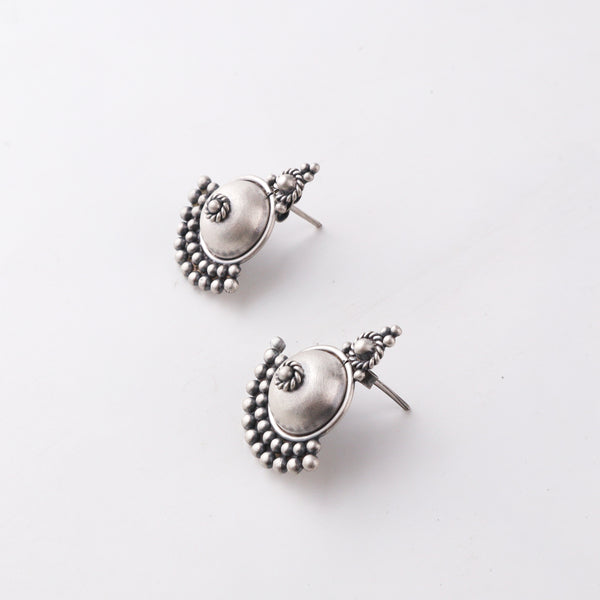 Silver Oxidized Dotted Dome Earring