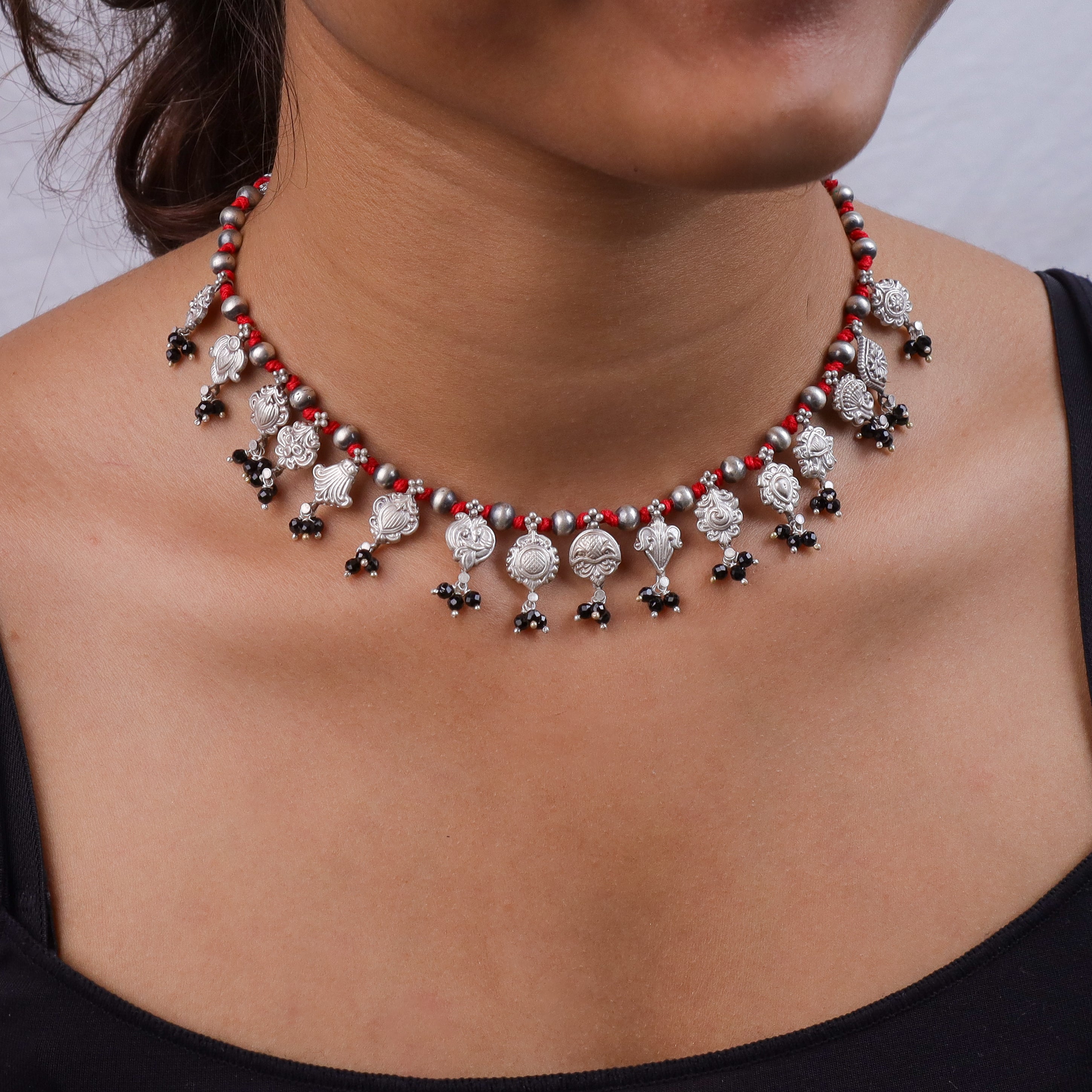 Oxidised Silver Saaj – Choker Length (Made to Order)