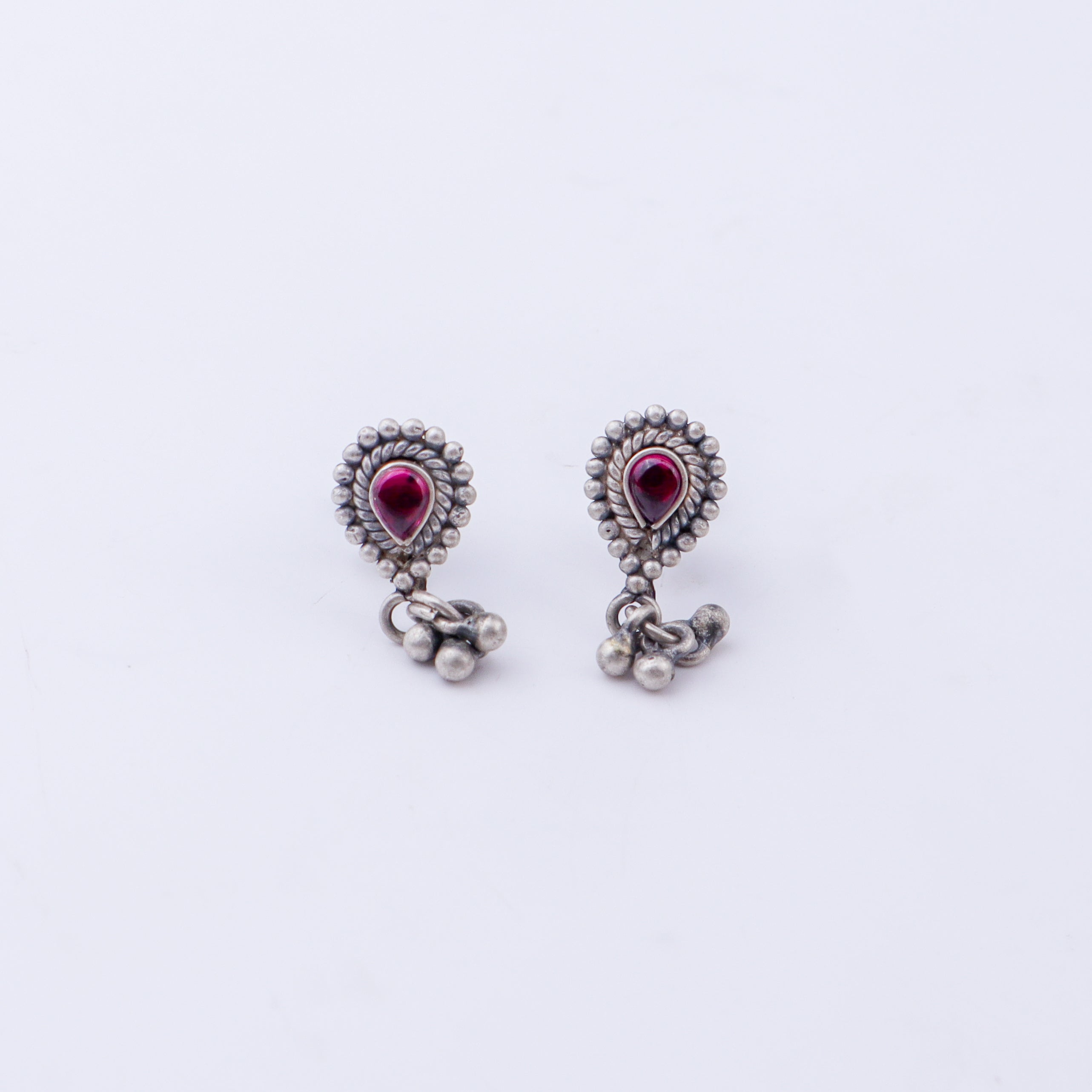Silver Drop Shape with Ghungroo Motif Studs