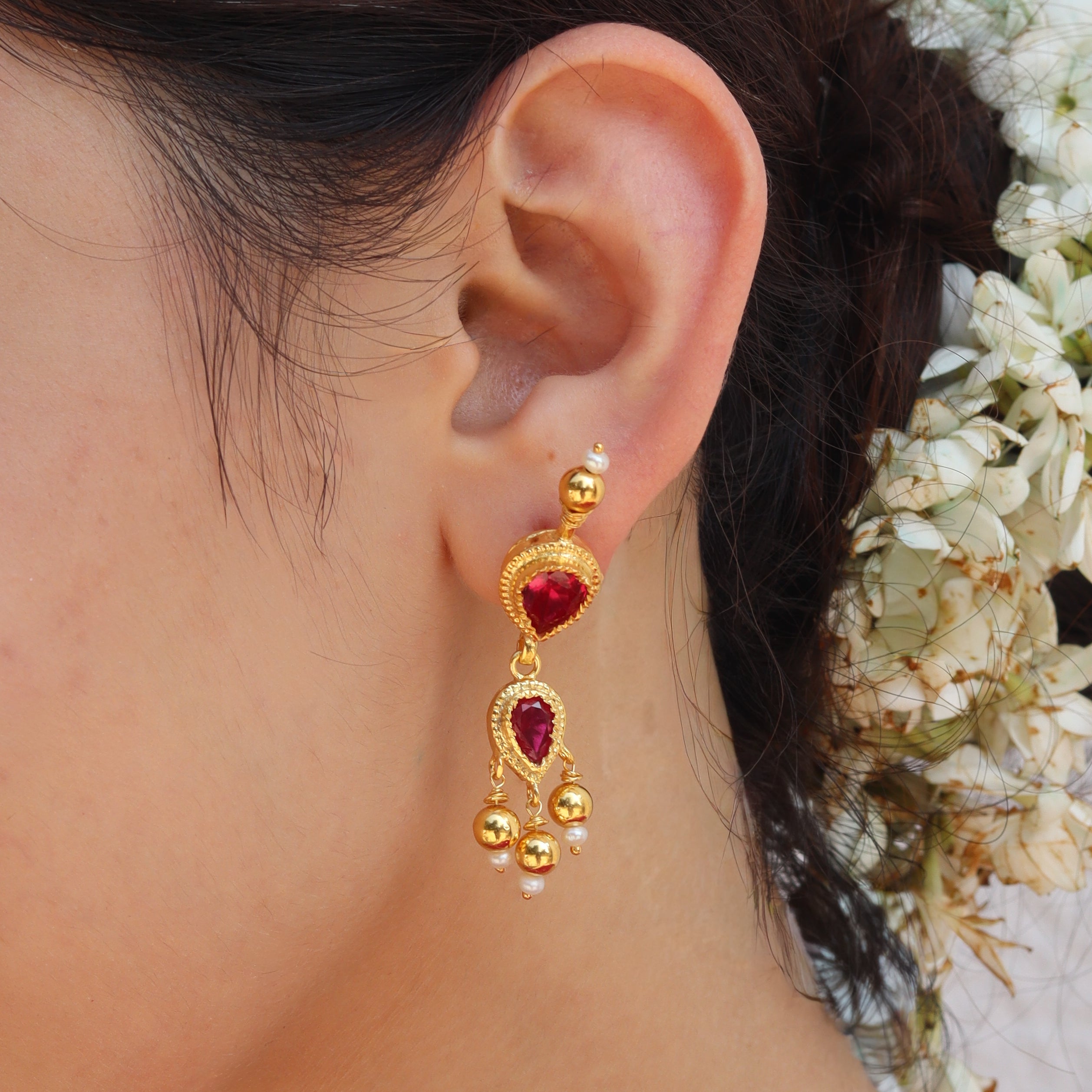 Silver Tanmani Pink Flower Pendant Set | 92.5 Silver | 22K Gold Plated