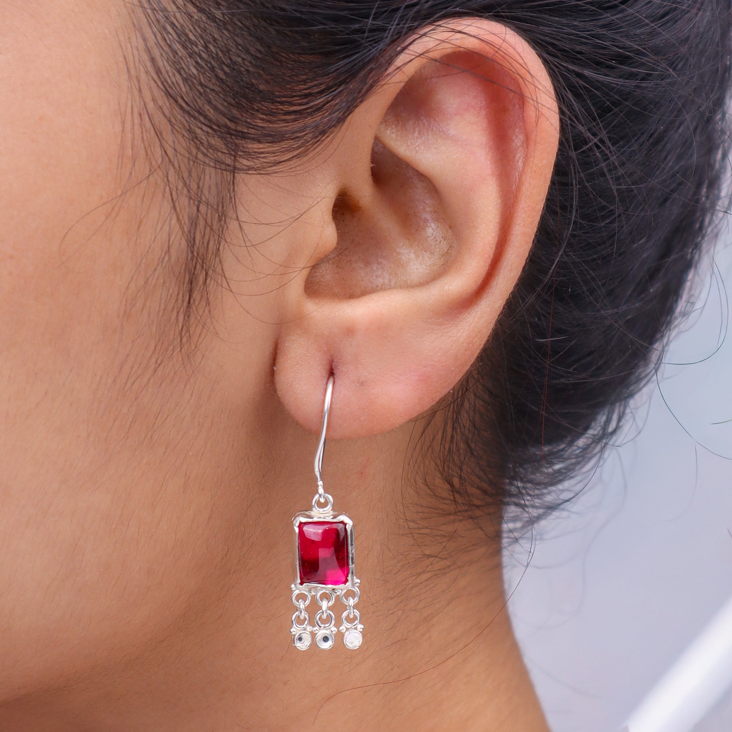 Kempu Stone Pink Dangling Earrings