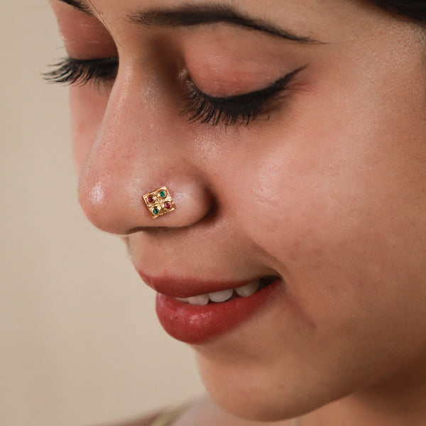 Silver Nakshatra Nose pin (Pierced, Gold Plated)
