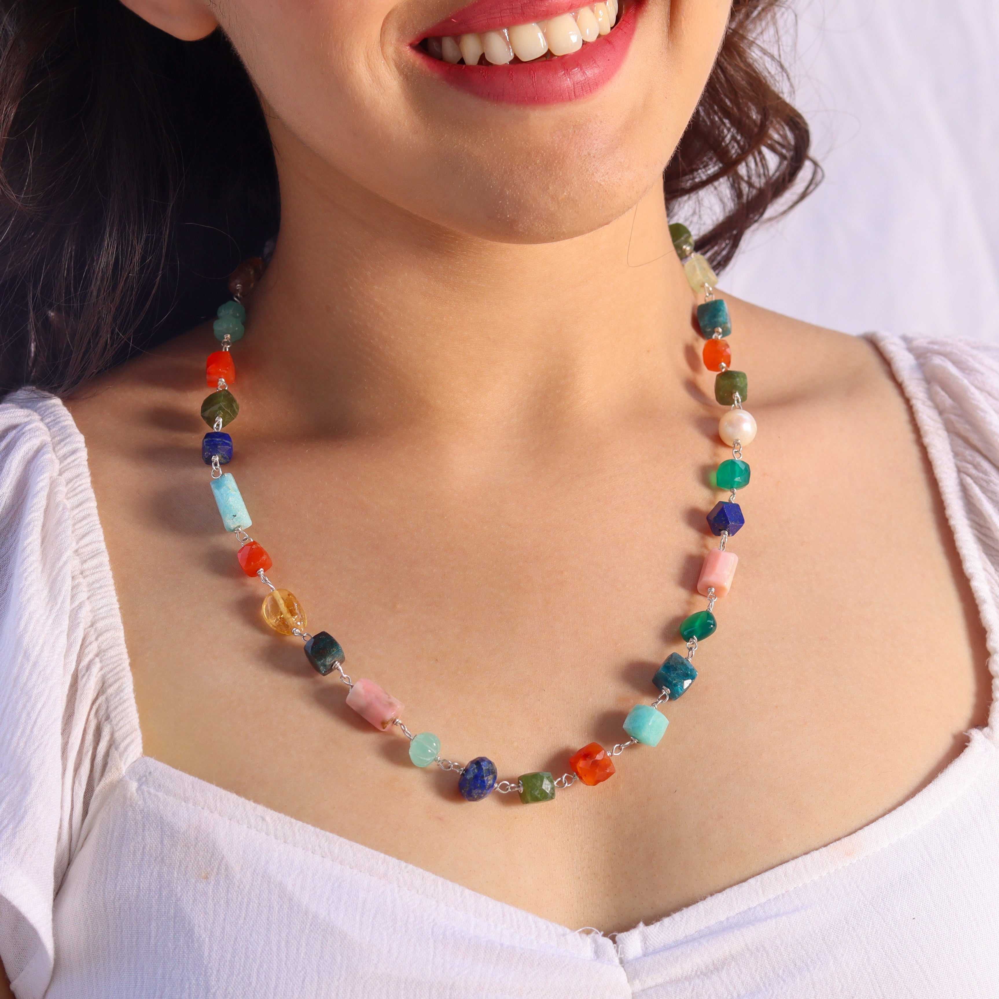 Silver Multicolor Ganthan Necklace (24 inch)