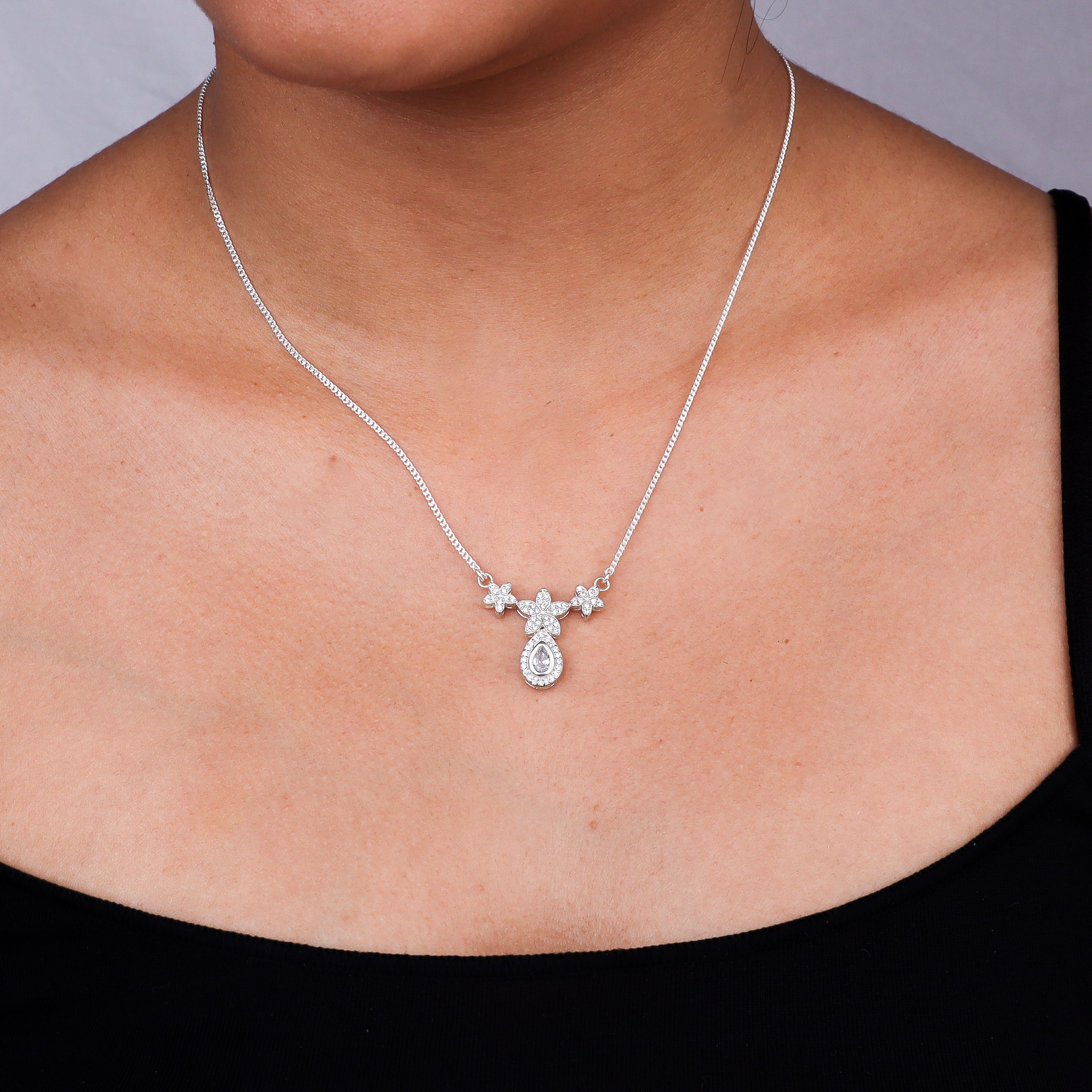 CZ Flower Drop Necklace