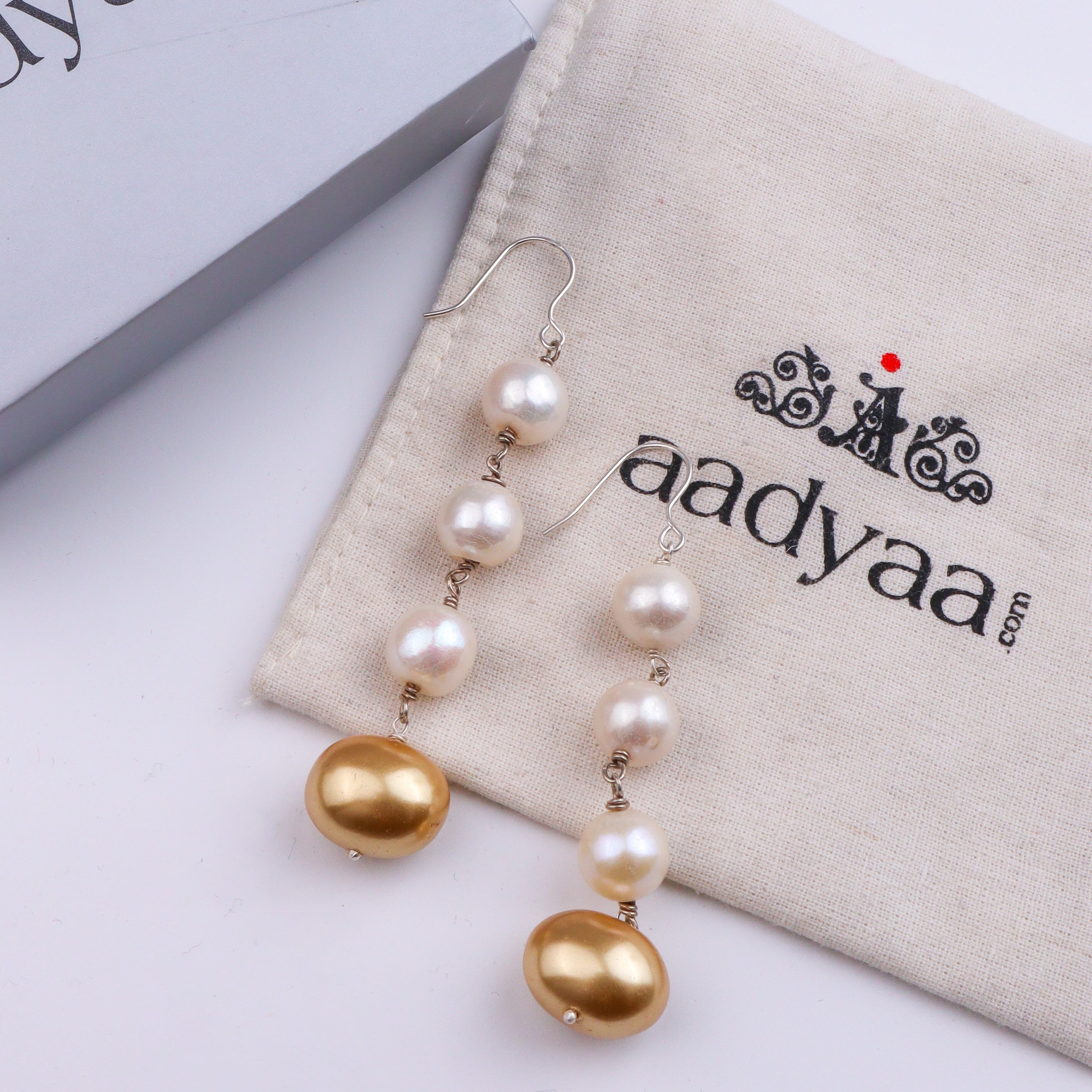 Golden Pearl & Baroque Pearl Silver Earrings (Project Handmade)