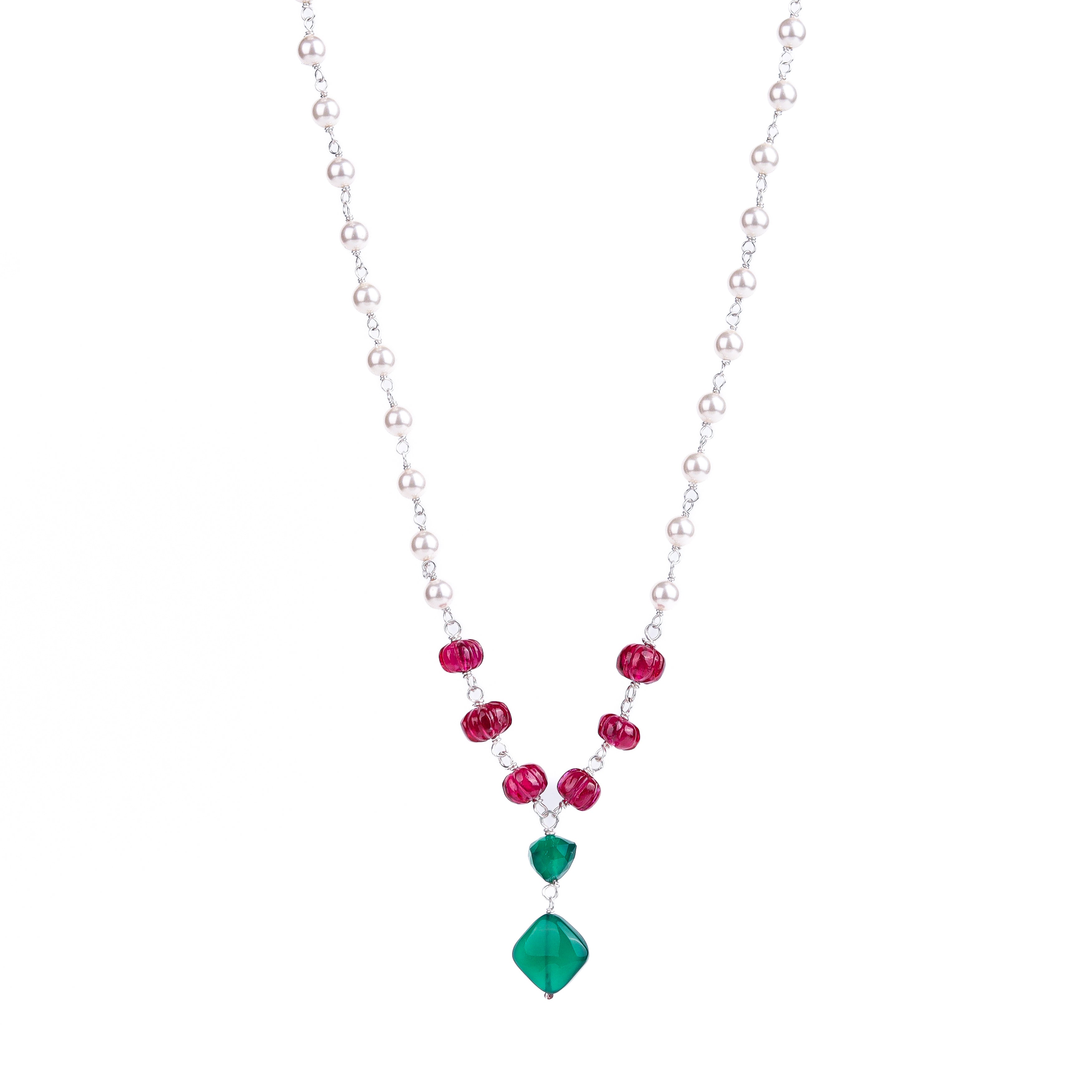 Pearl ganthan necklace with Semipricious stones