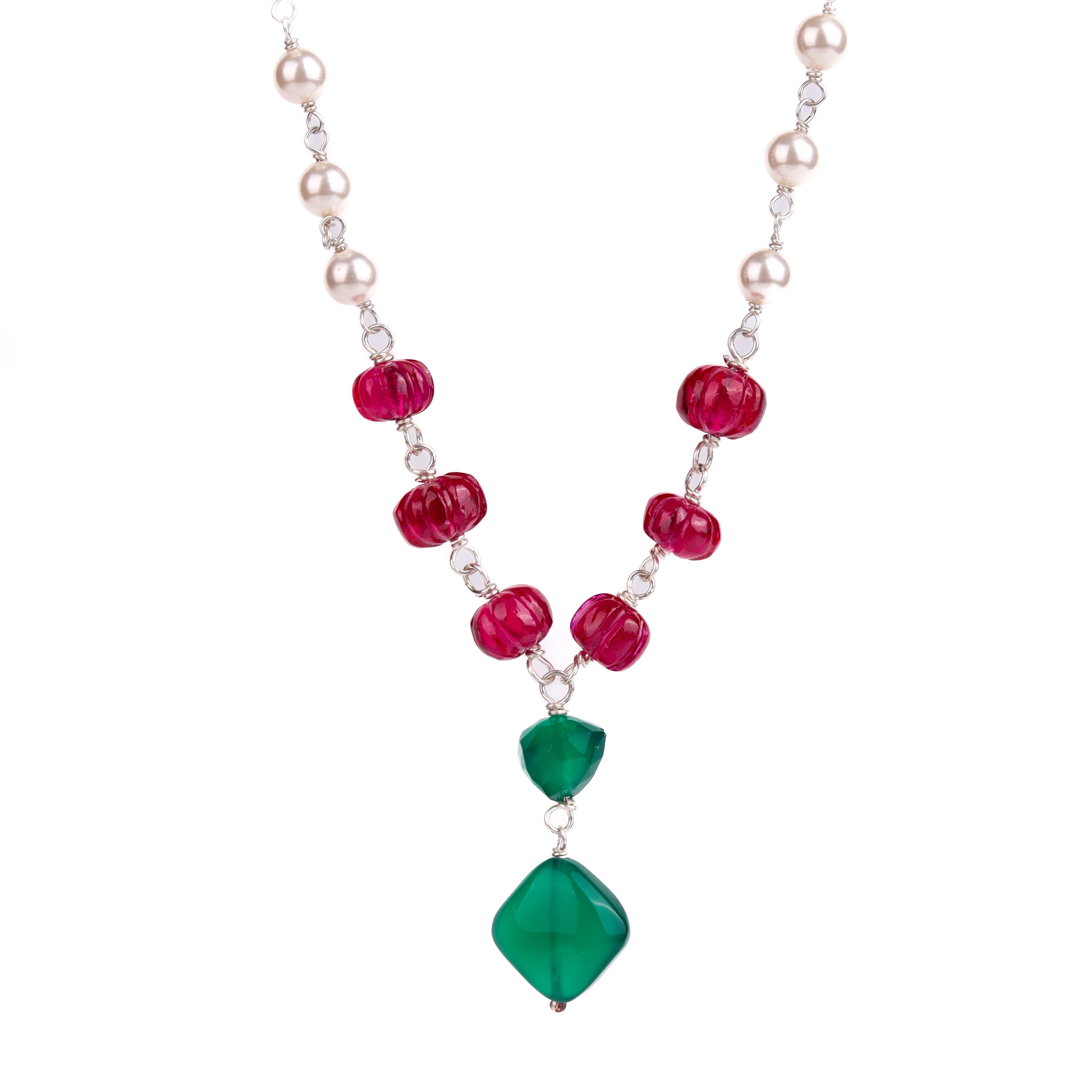 Pearl ganthan necklace with Semipricious stones
