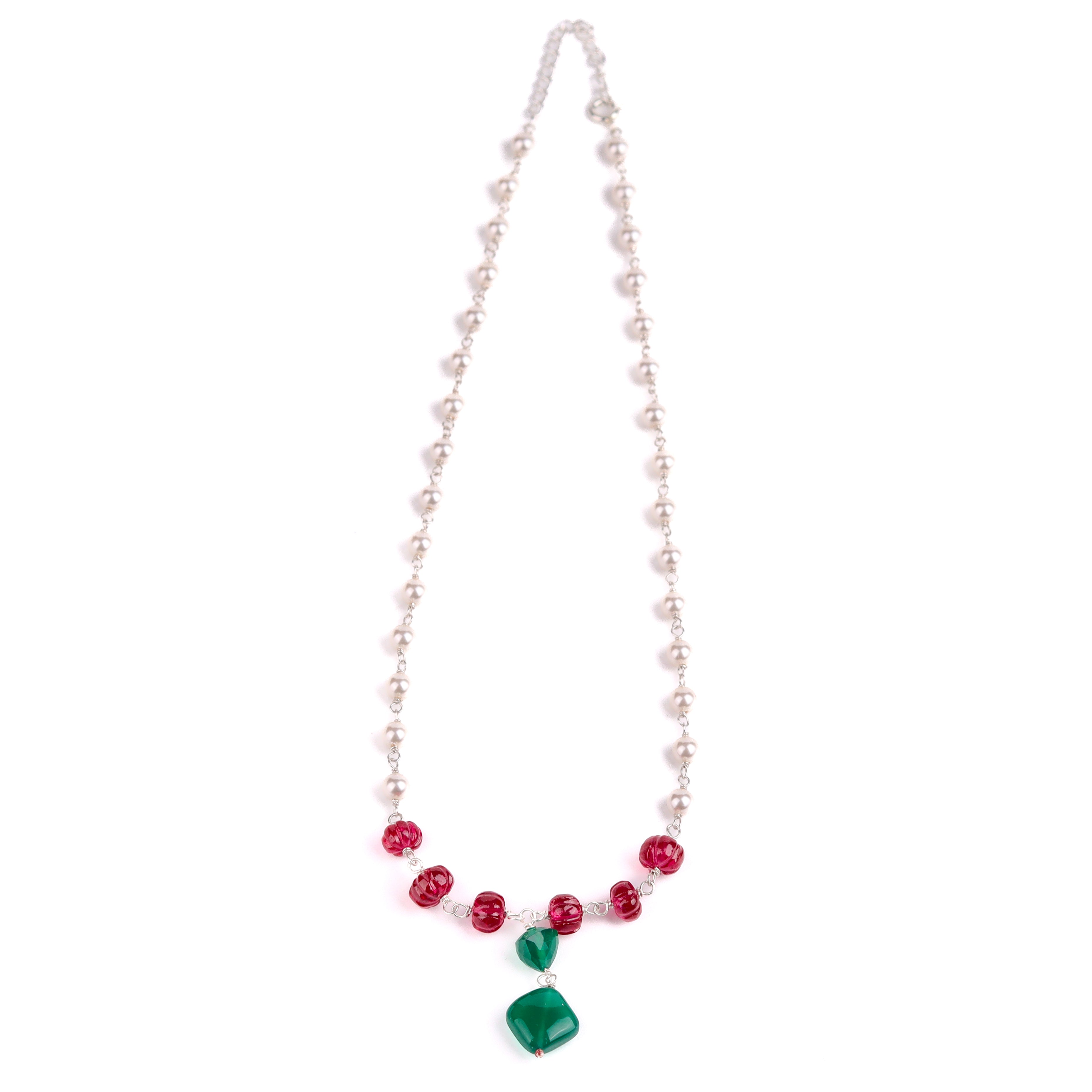 Pearl ganthan necklace with Semipricious stones