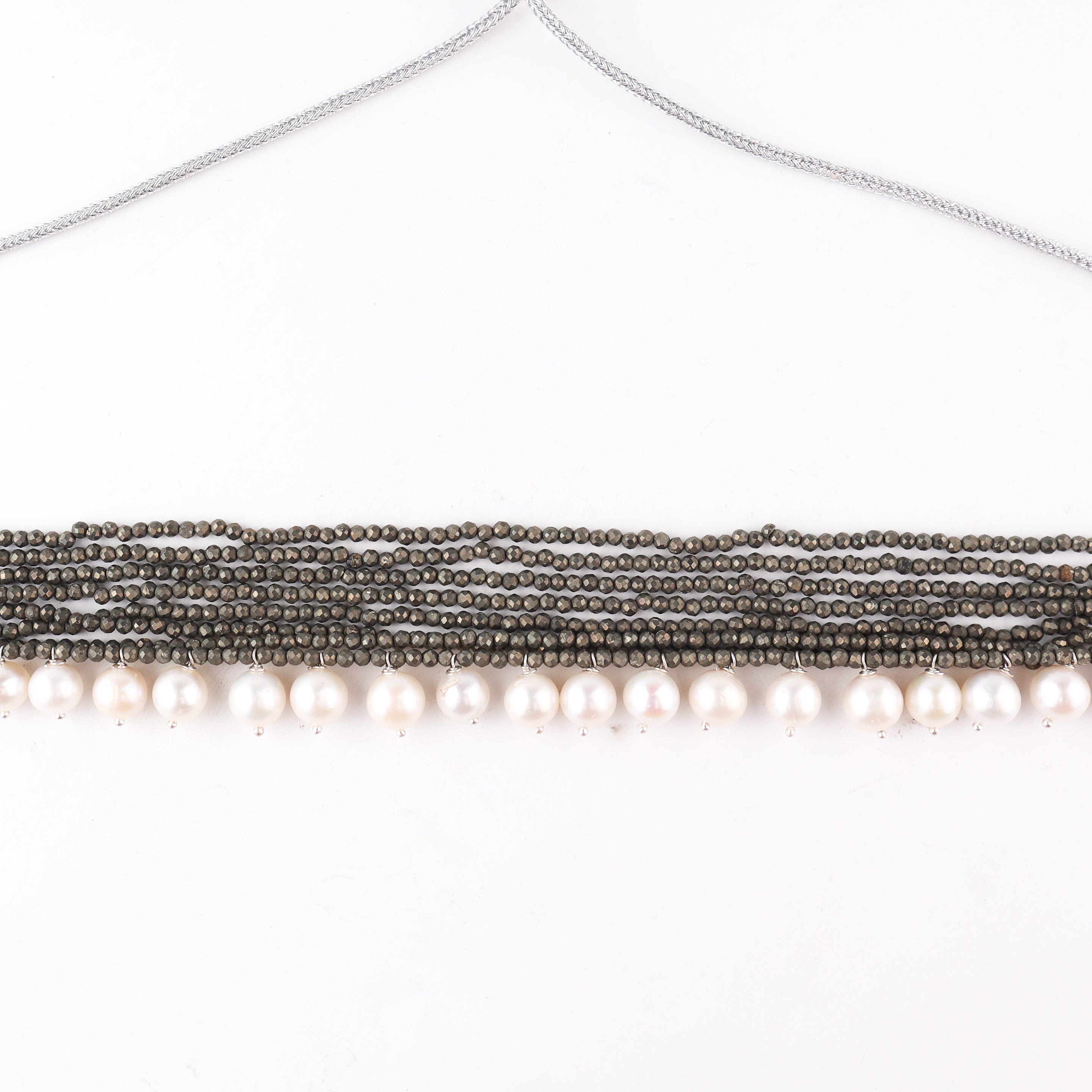 Luxe Choker - Pyrite and Fresh Water Pearls