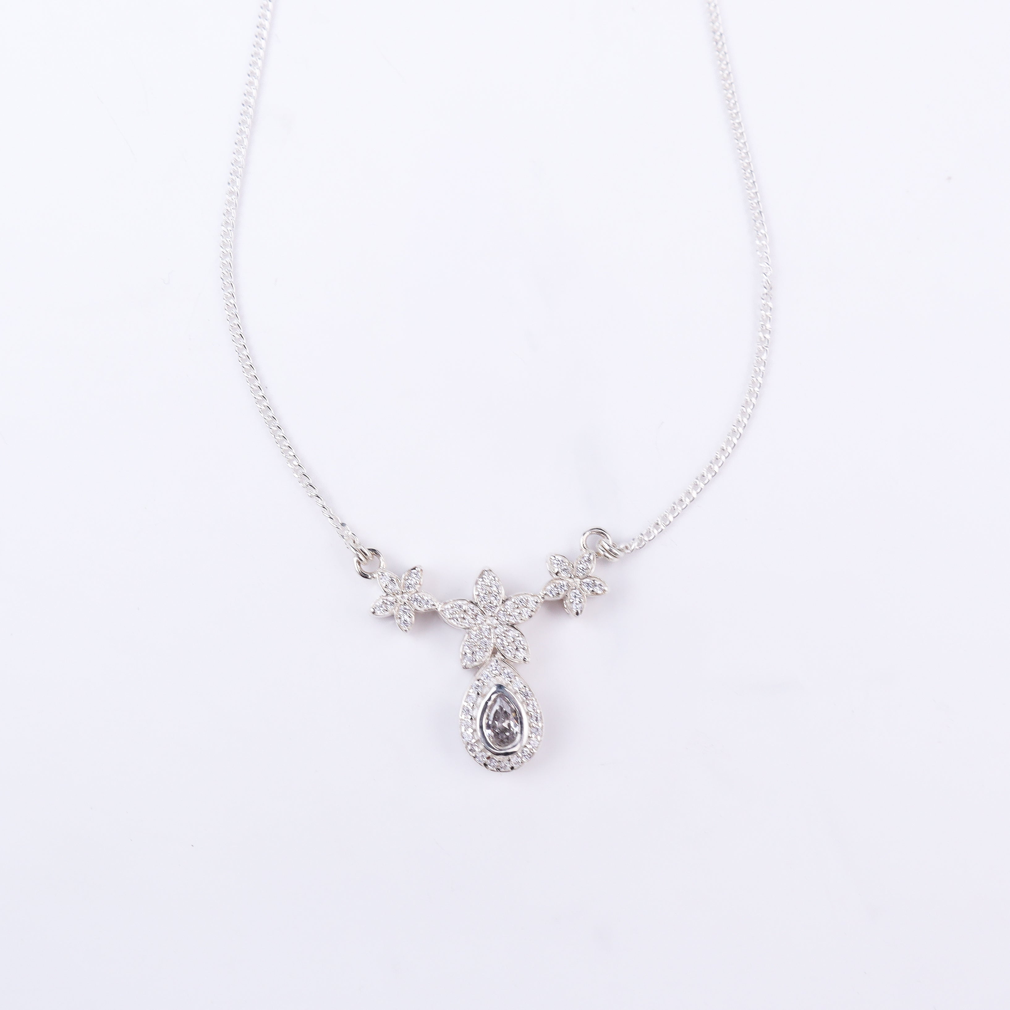 CZ Flower Drop Necklace