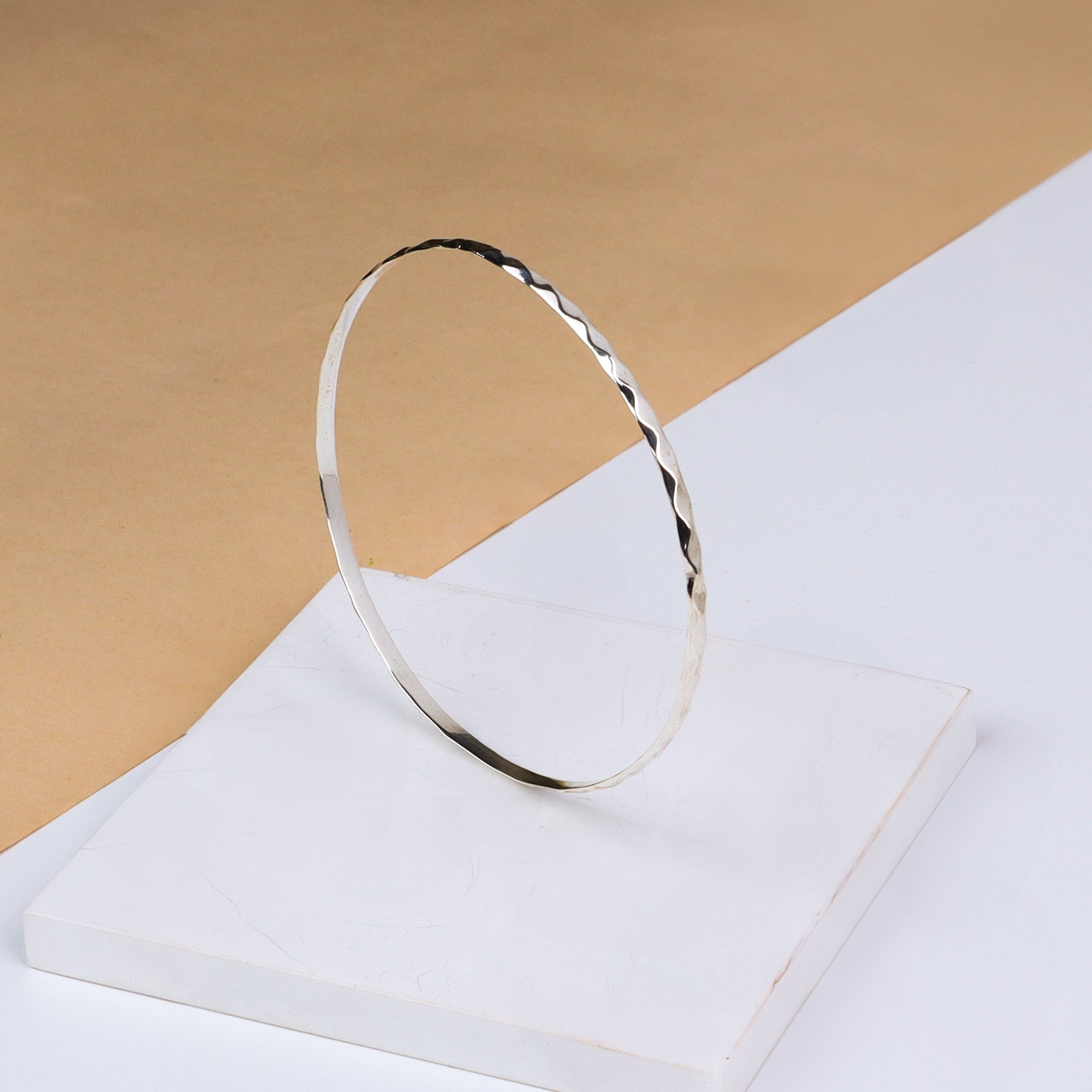 Silver Thin Abstract Textured Bangle