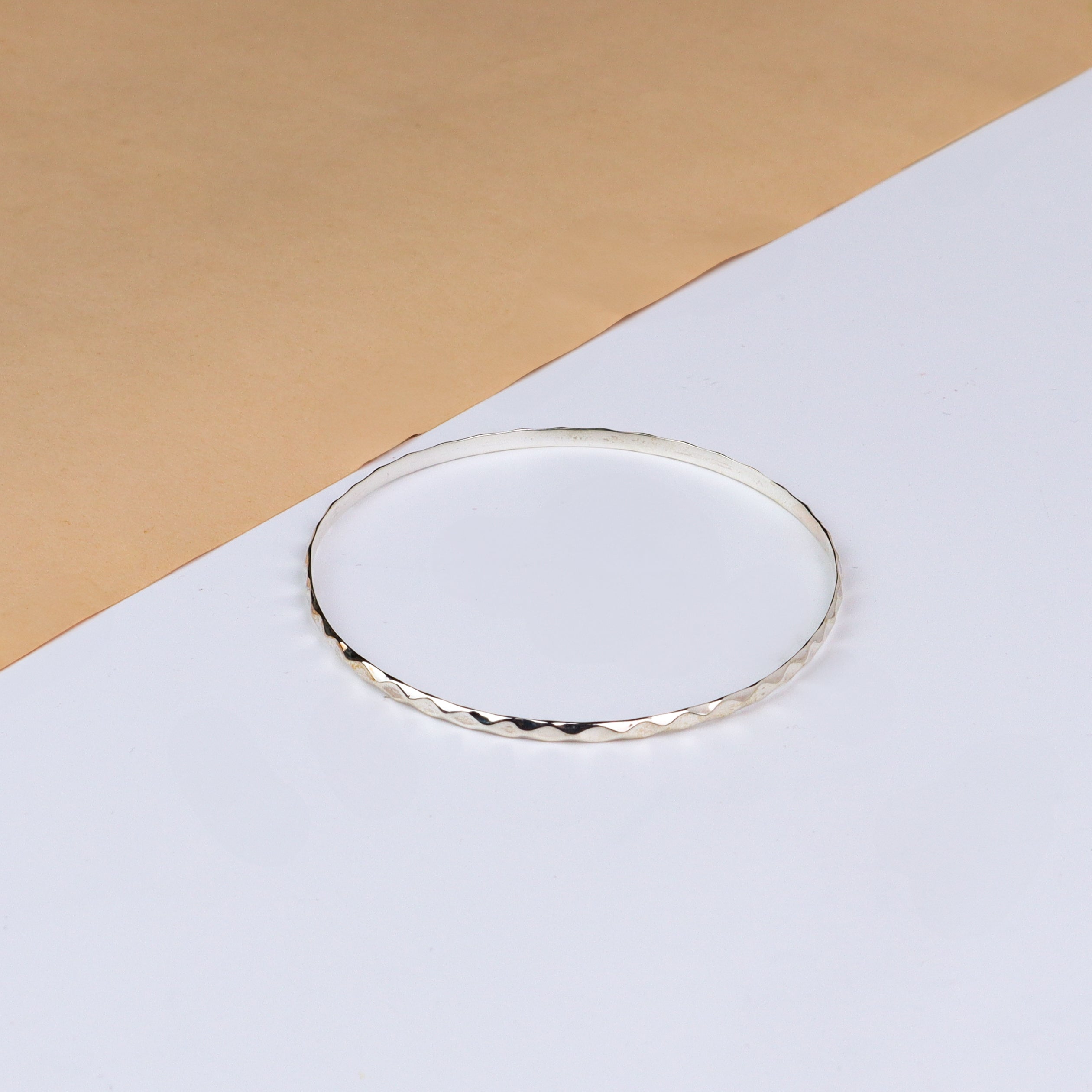 Silver Thin Abstract Textured Bangle