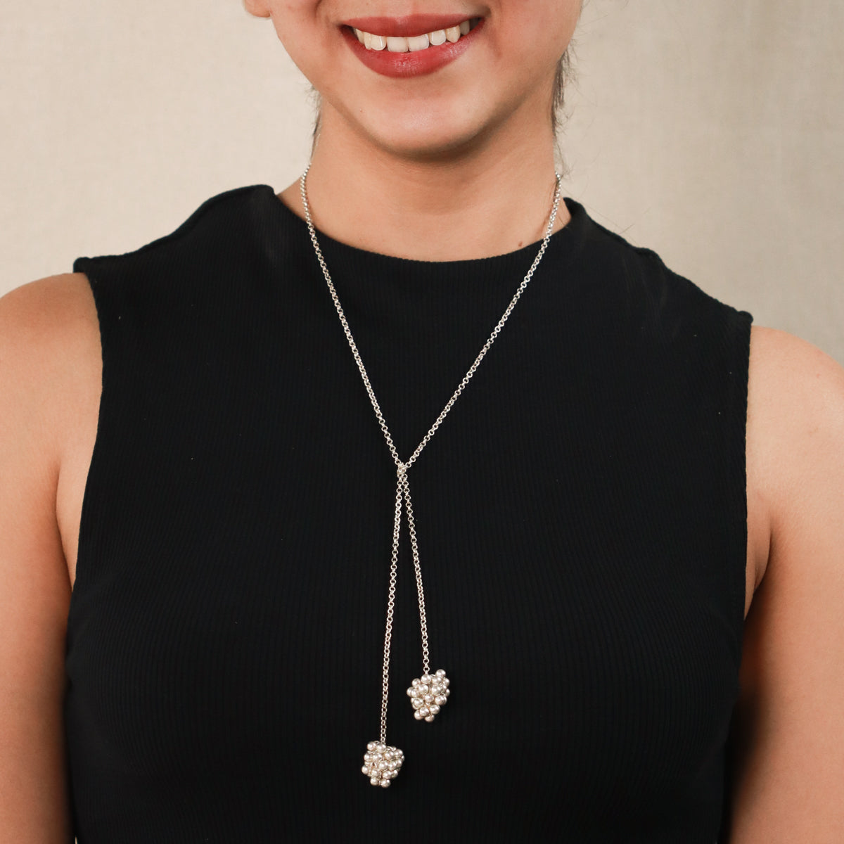 Silver Tie & Wear Necklace with Silver Beads