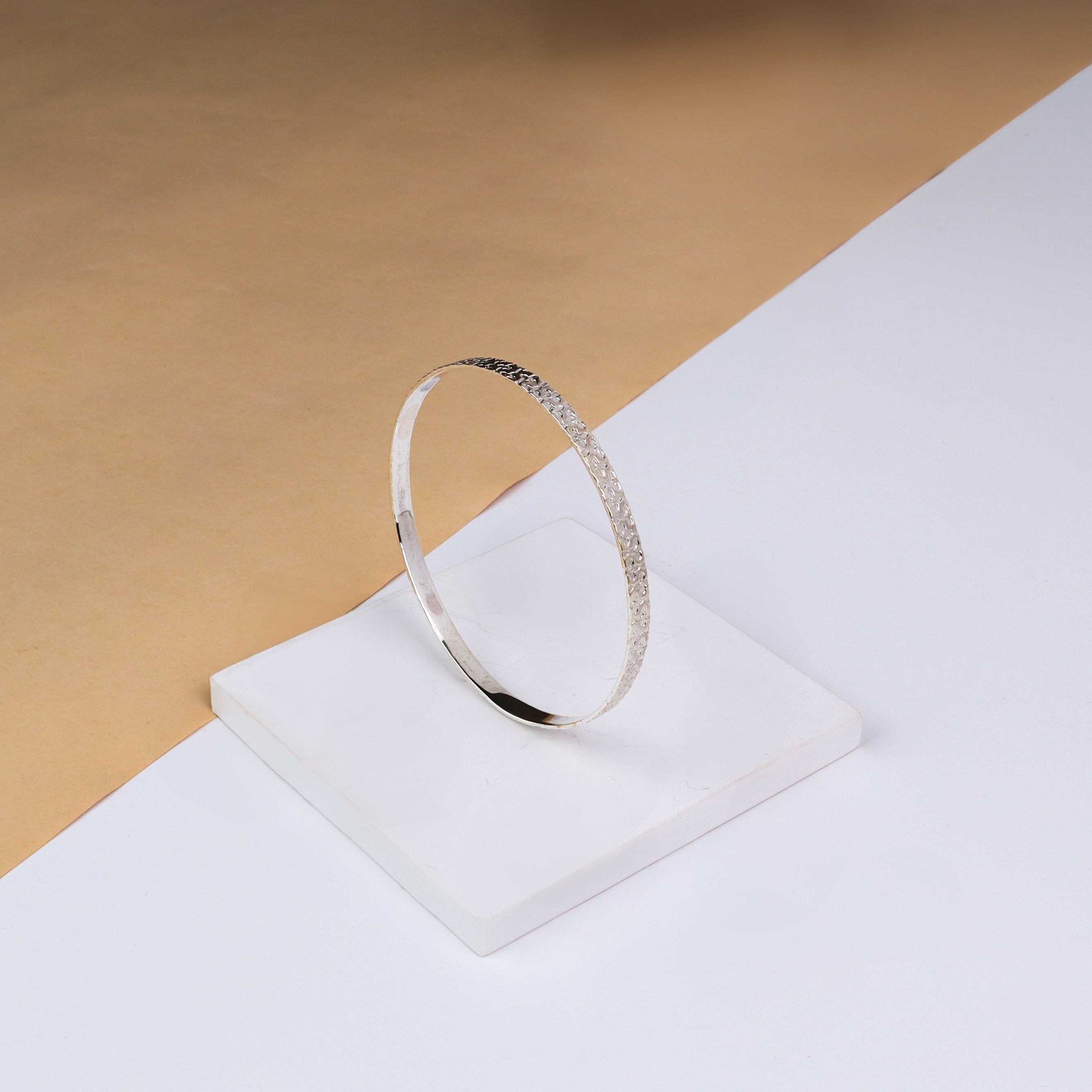 Silver Floral Textured Bangle