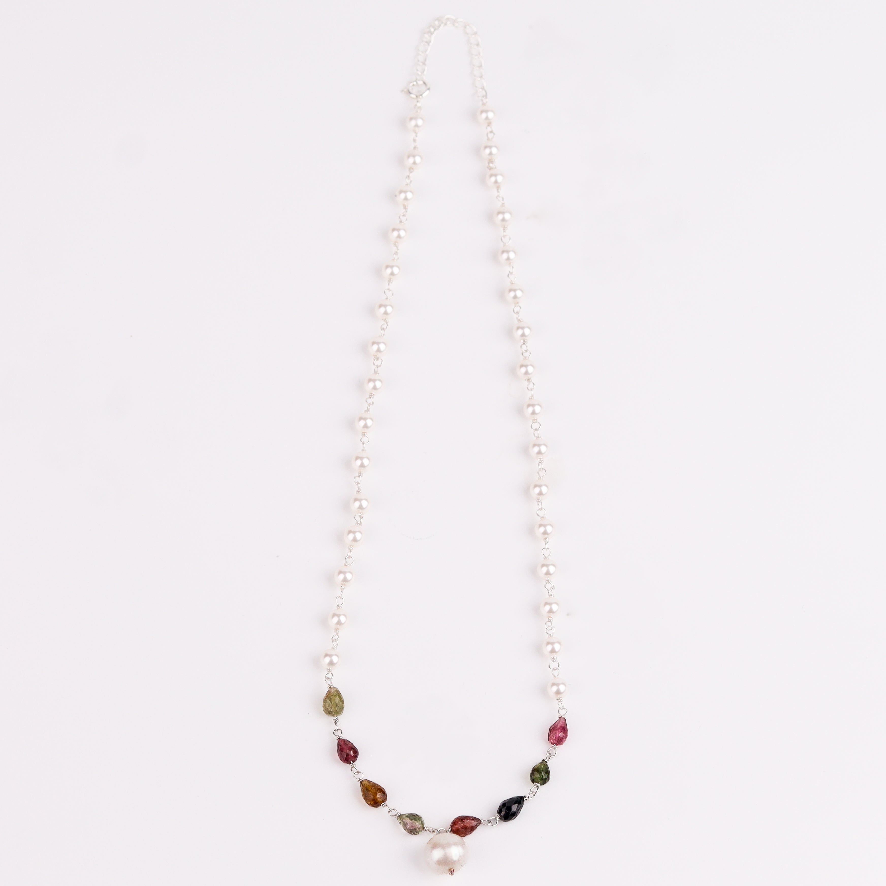 Pearl ganthan necklace with Semipricious stones