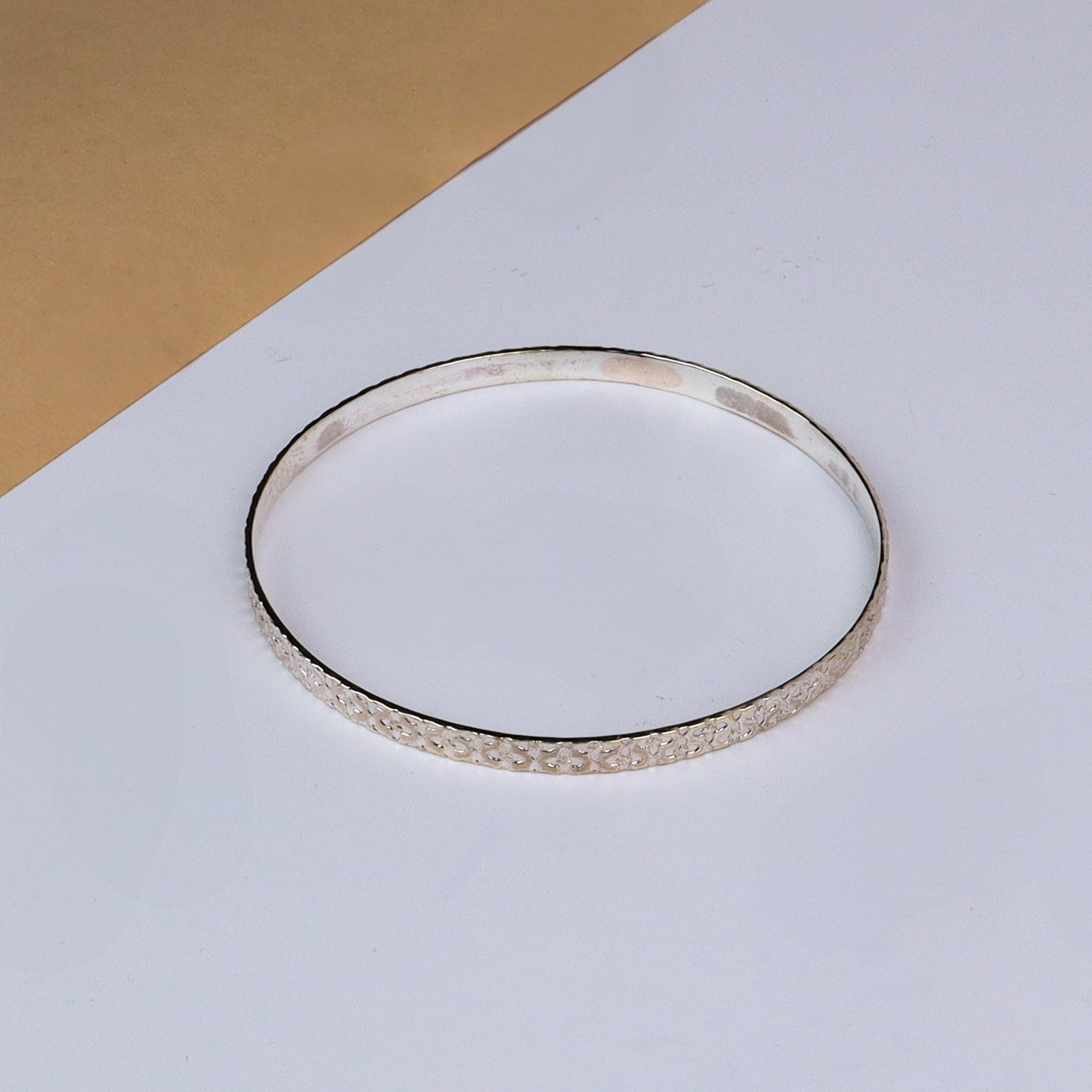Silver Floral Textured Bangle