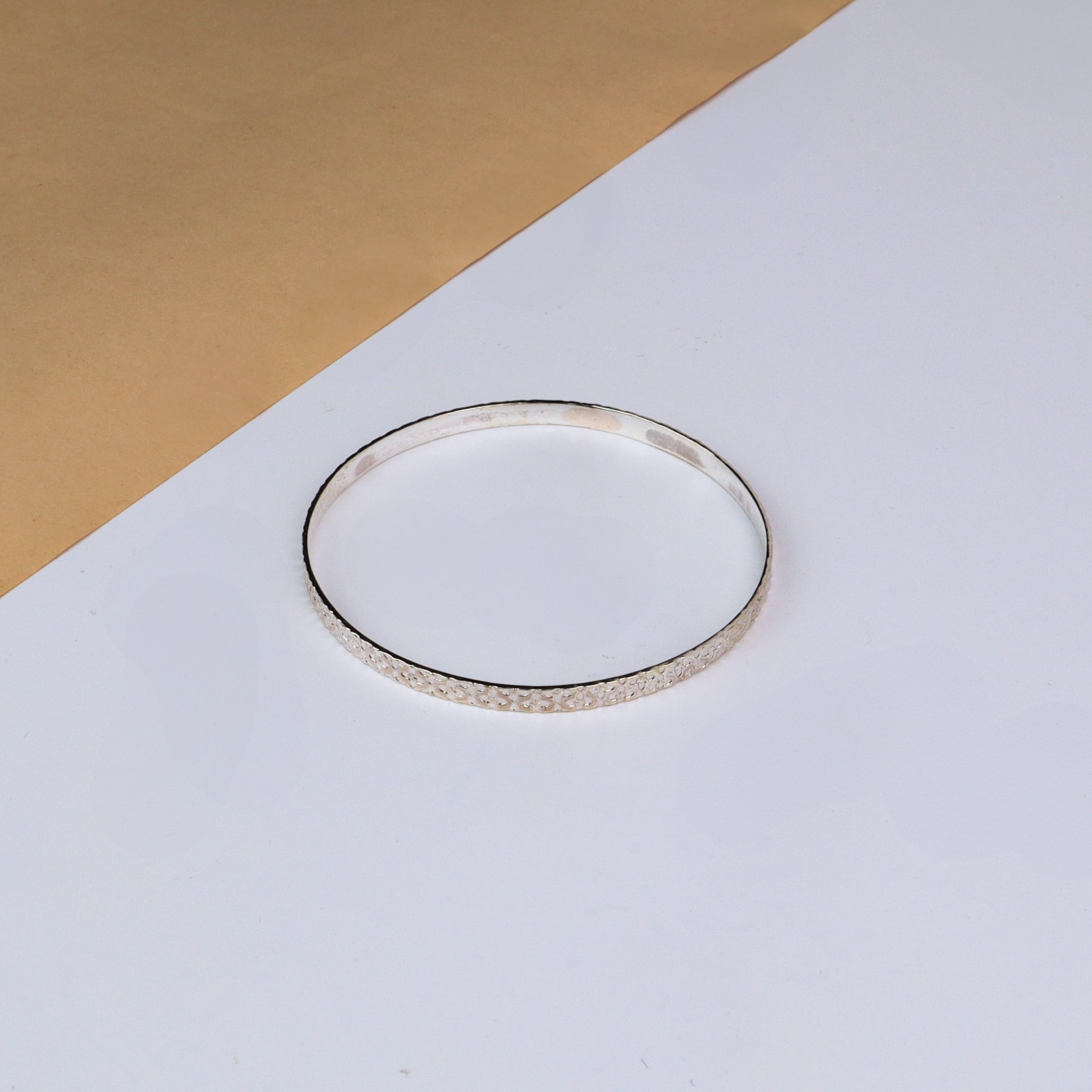 Silver Floral Textured Bangle