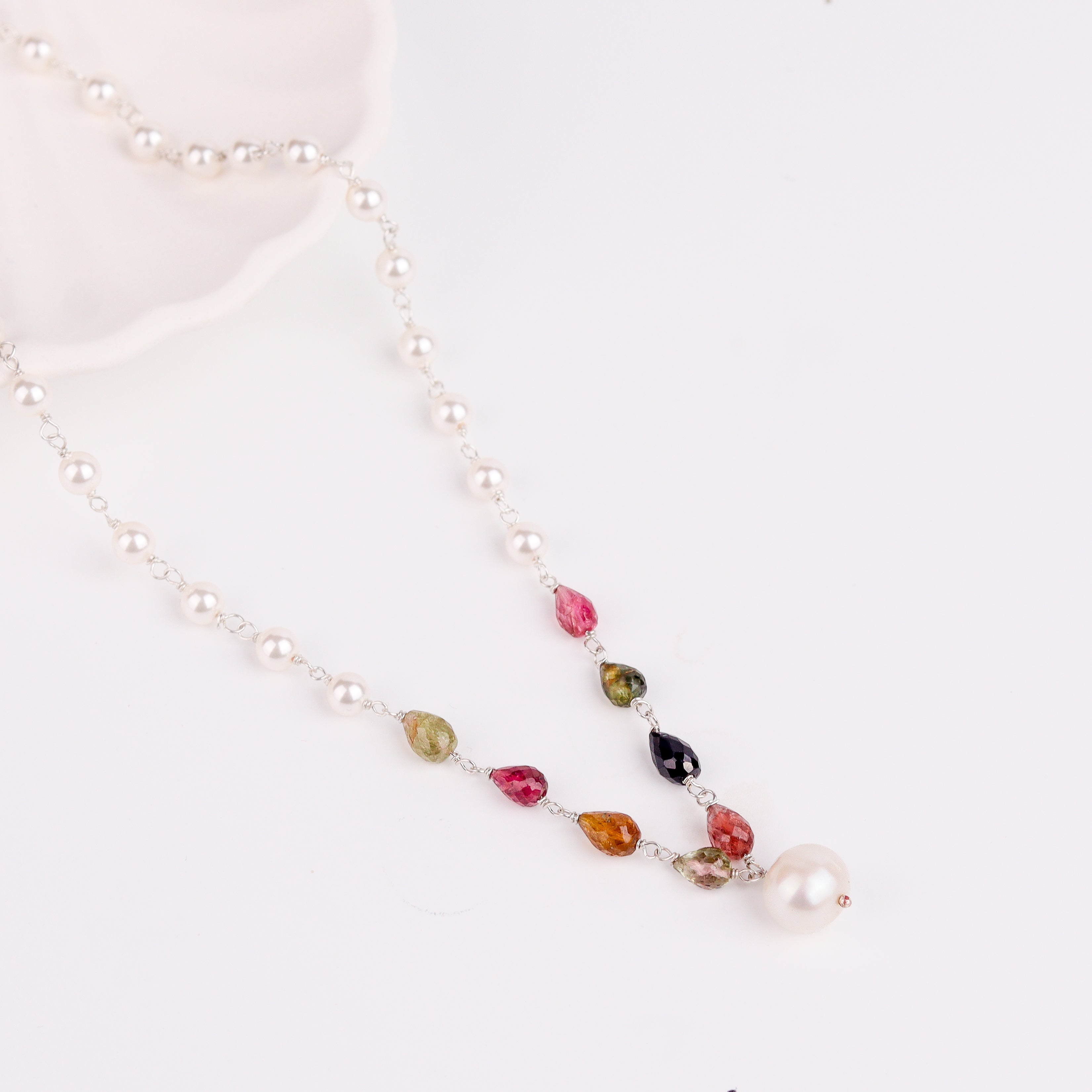Pearl ganthan necklace with Semipricious stones