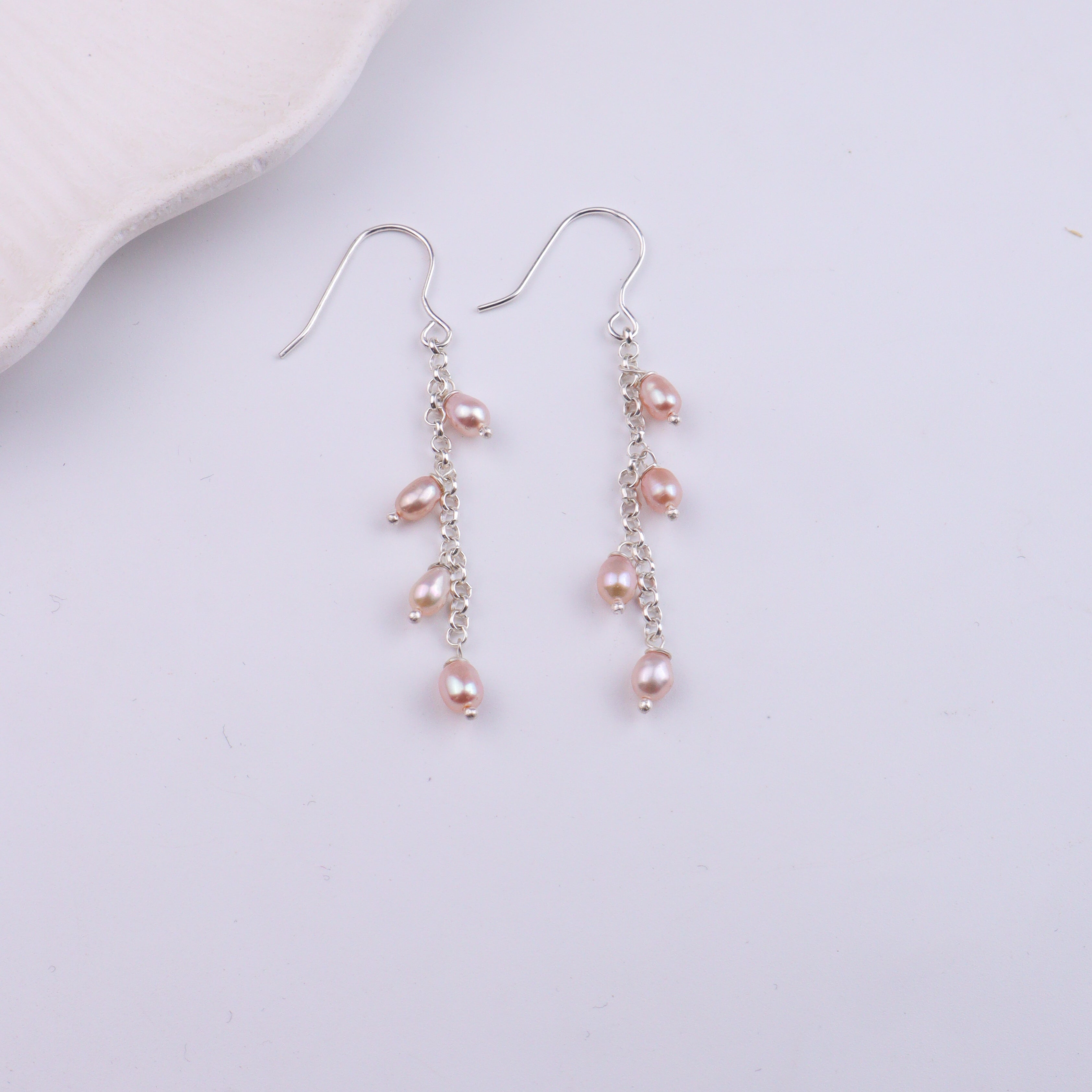 Rice Pearl Silver Earrings (Project Handmade)