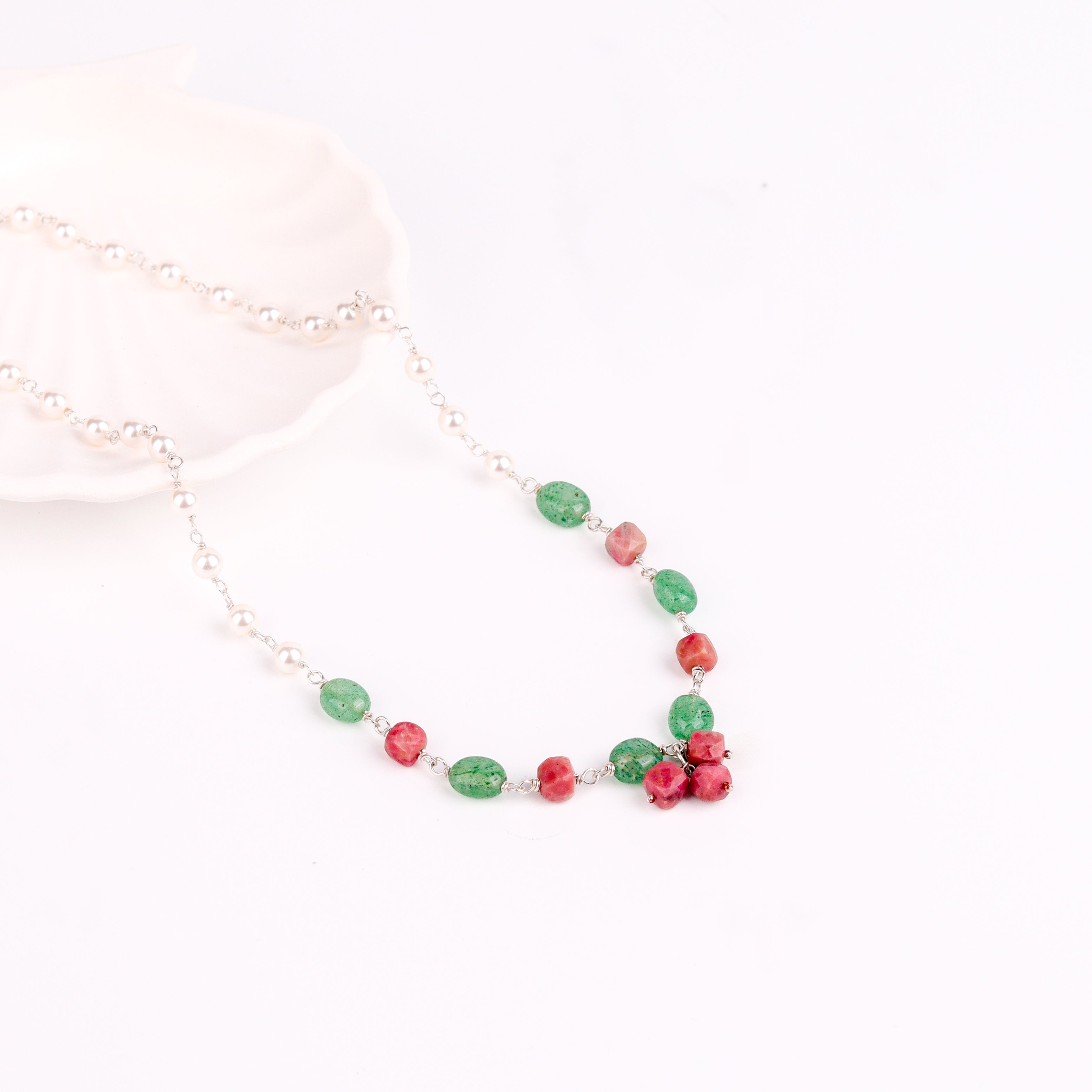 Pearl ganthan necklace with Semipricious stones