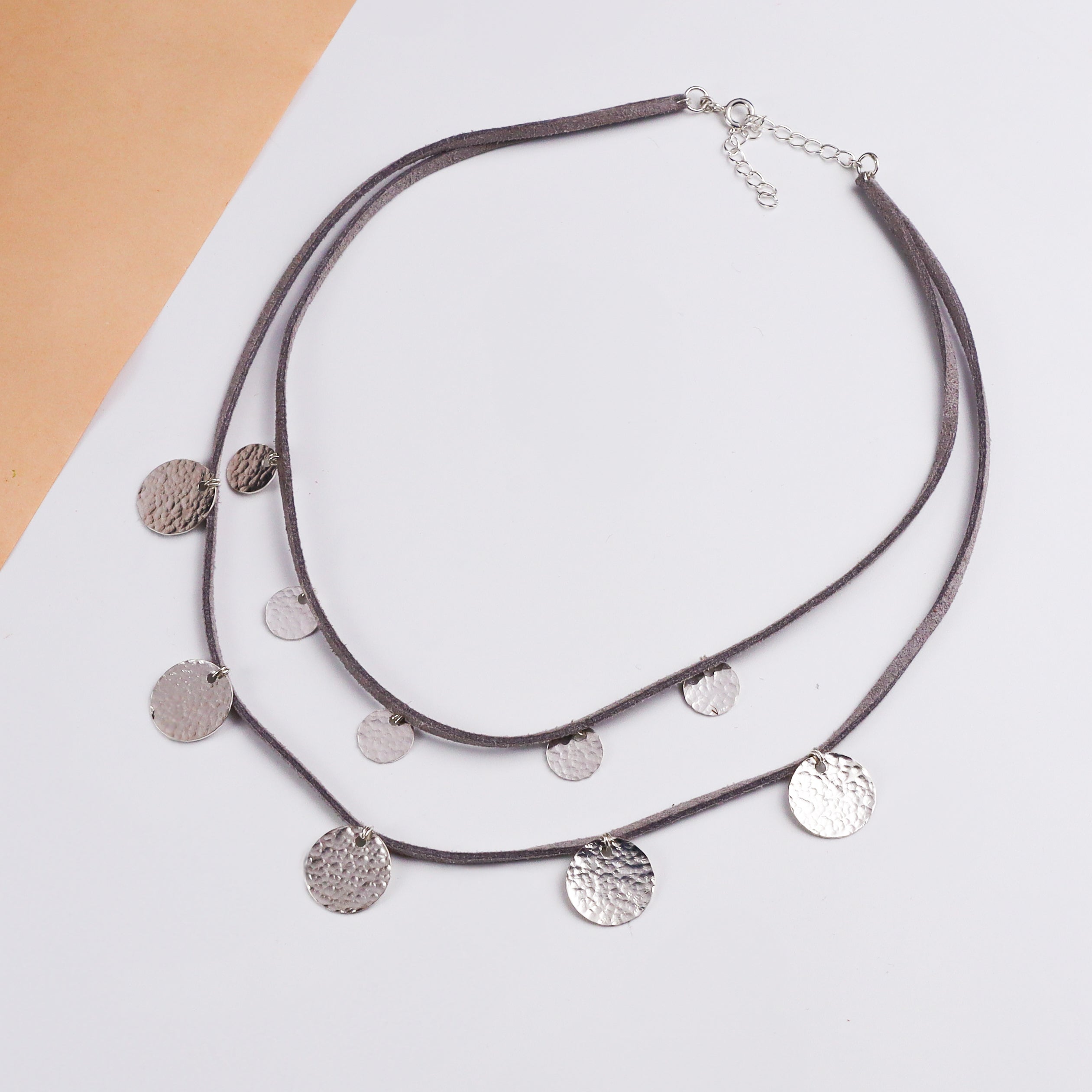 Silver Tribal Two Layered Hammered Coin Necklace