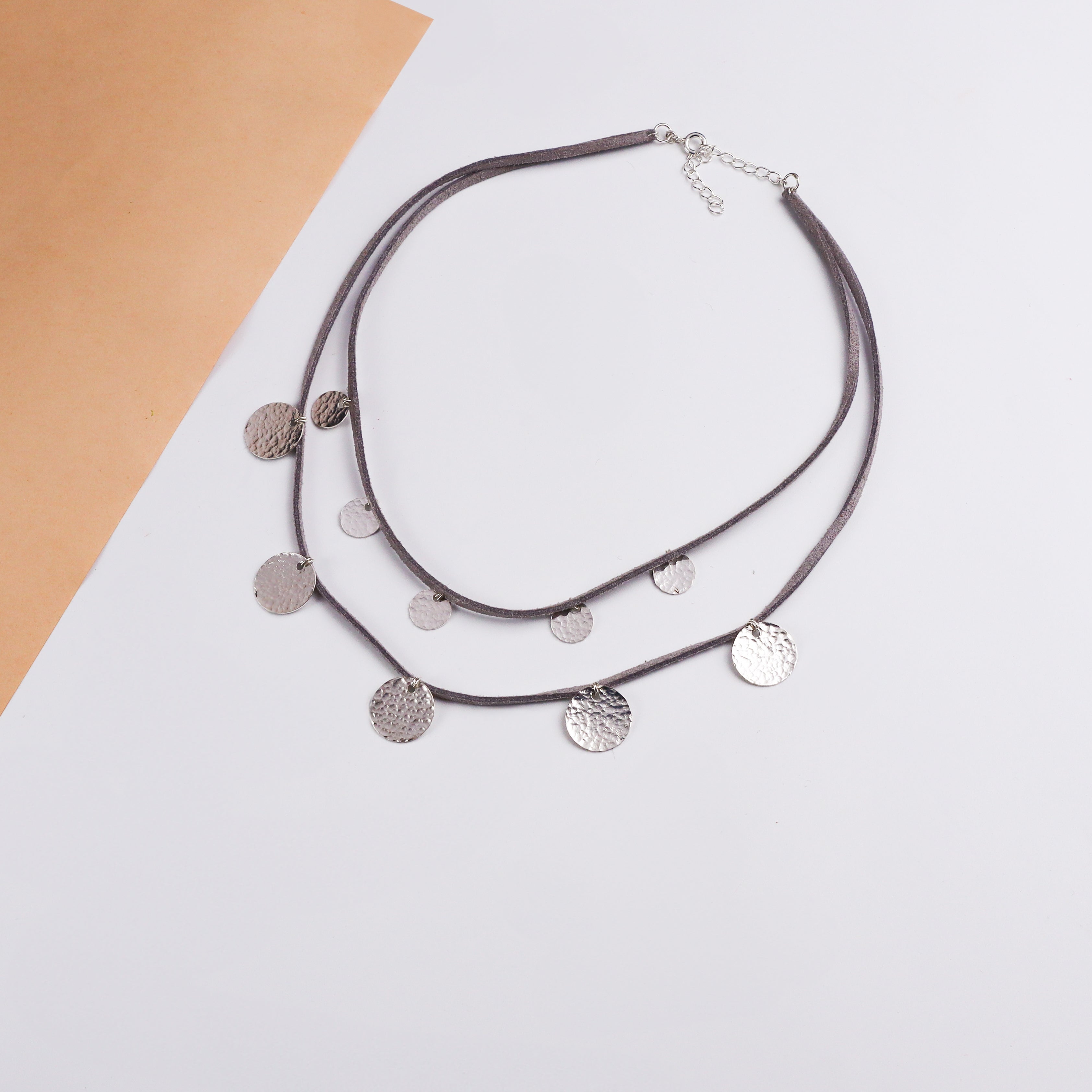 Silver Tribal Two Layered Hammered Coin Necklace