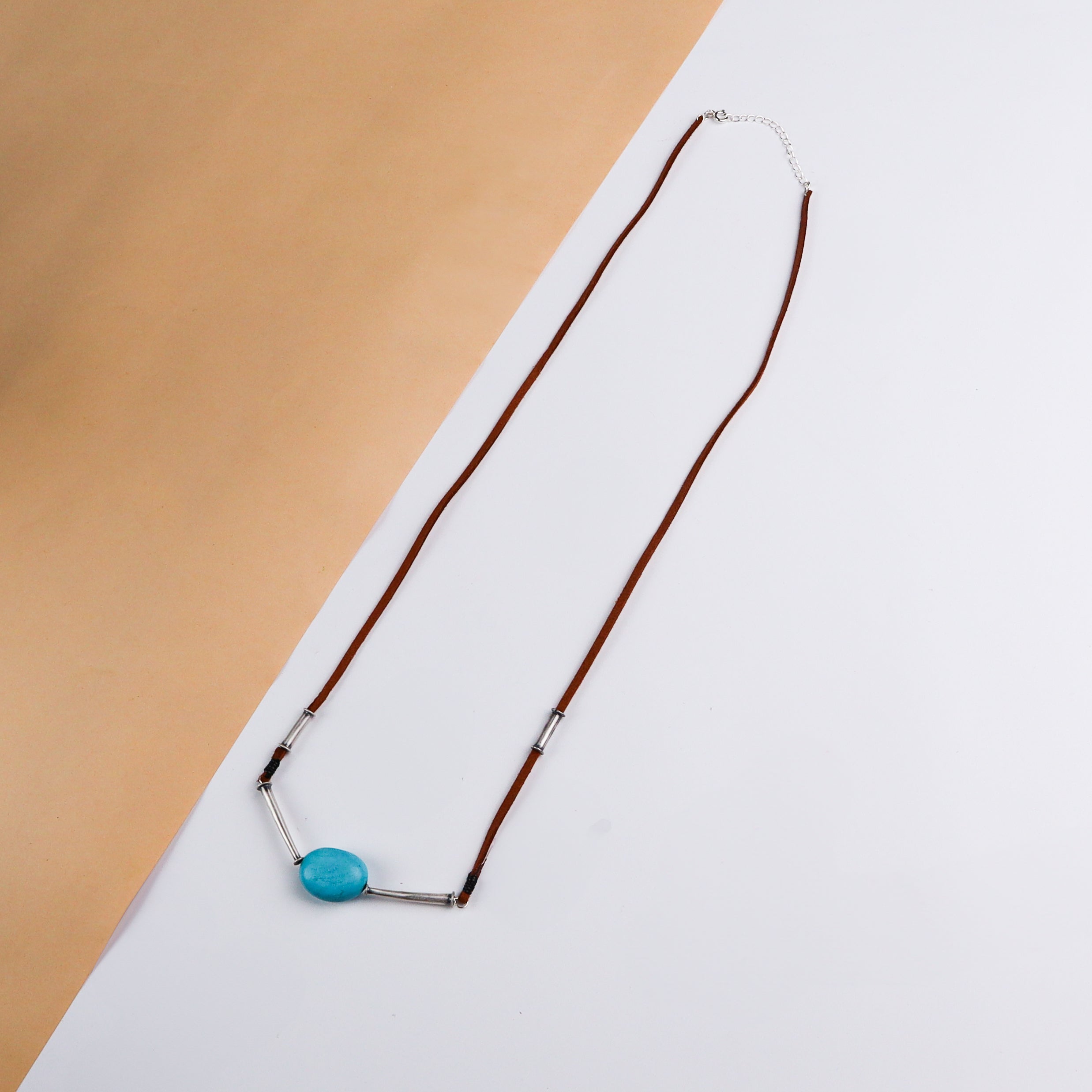 Silver Pipe Necklace with Turquoise Stone