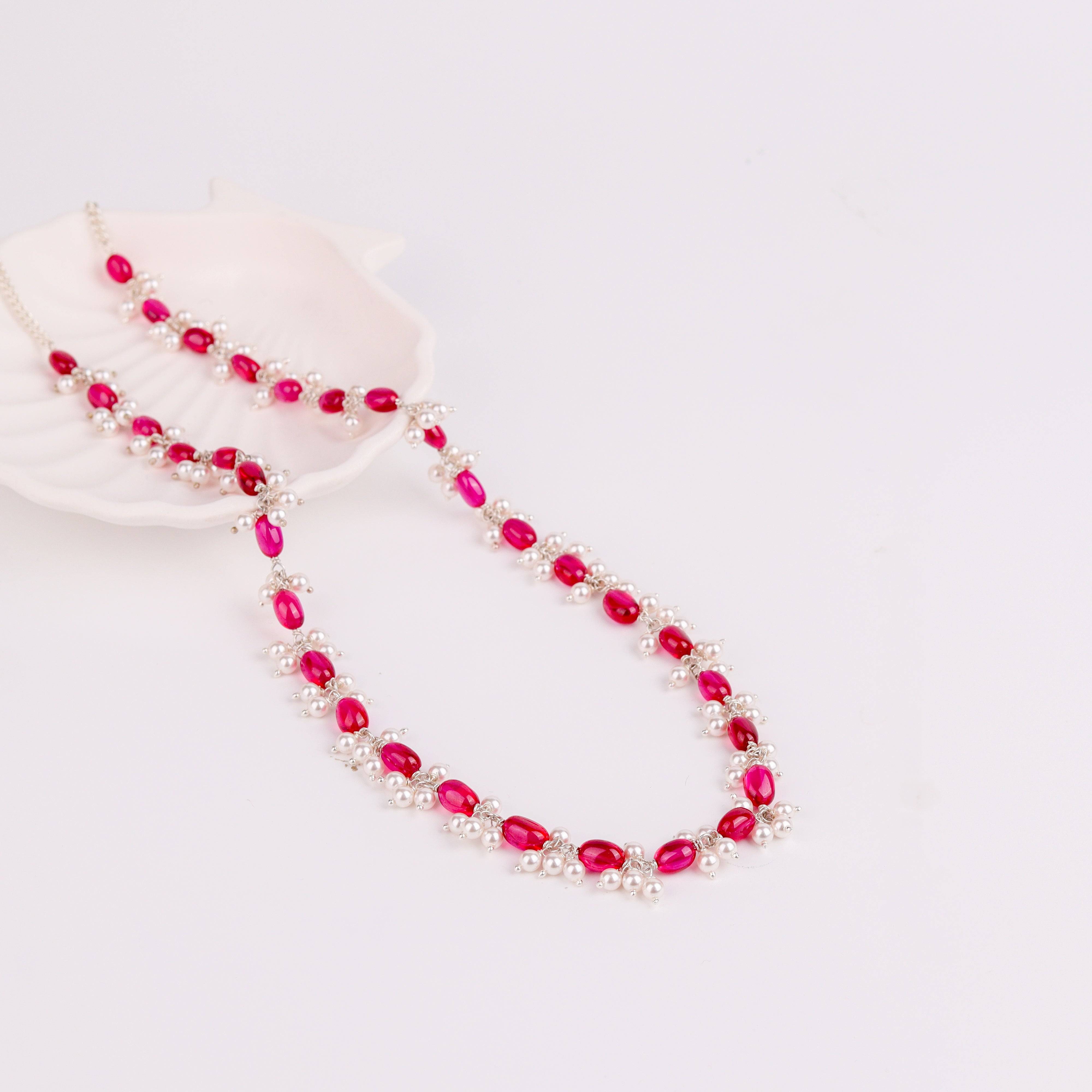 Aadyaa Luxe Necklace with Ruby and Pearl Bunches