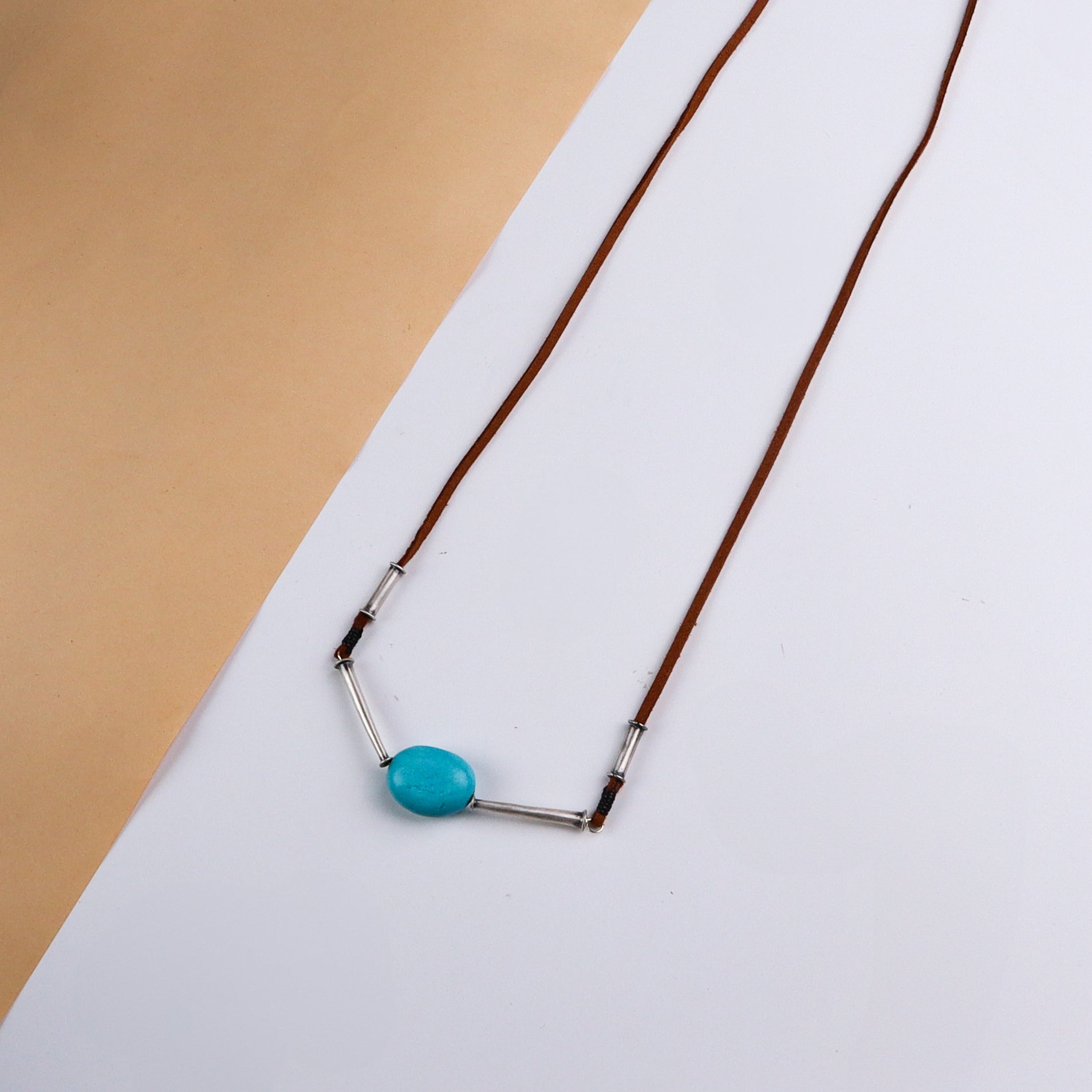 Silver Pipe Necklace with Turquoise Stone