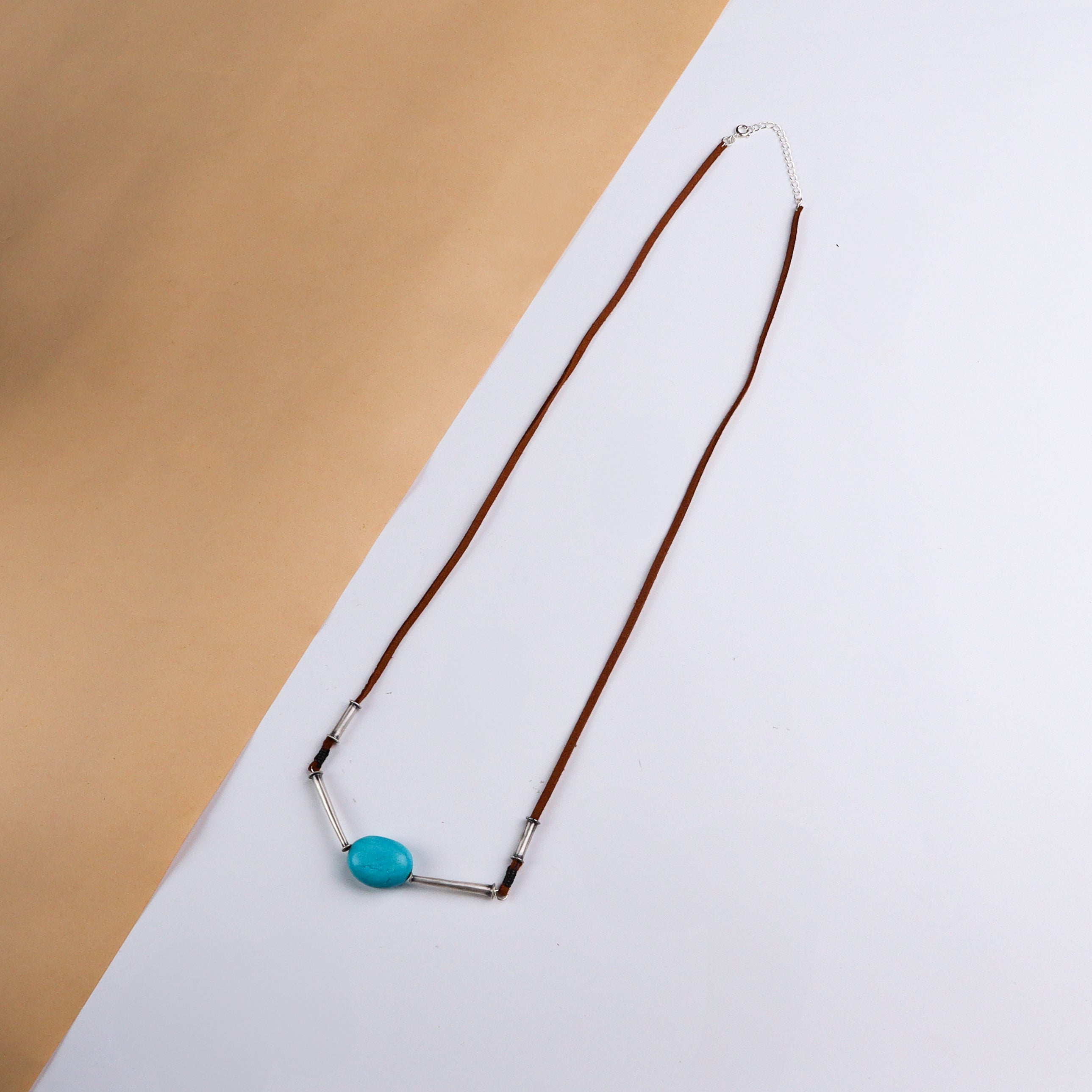 Silver Pipe Necklace with Turquoise Stone