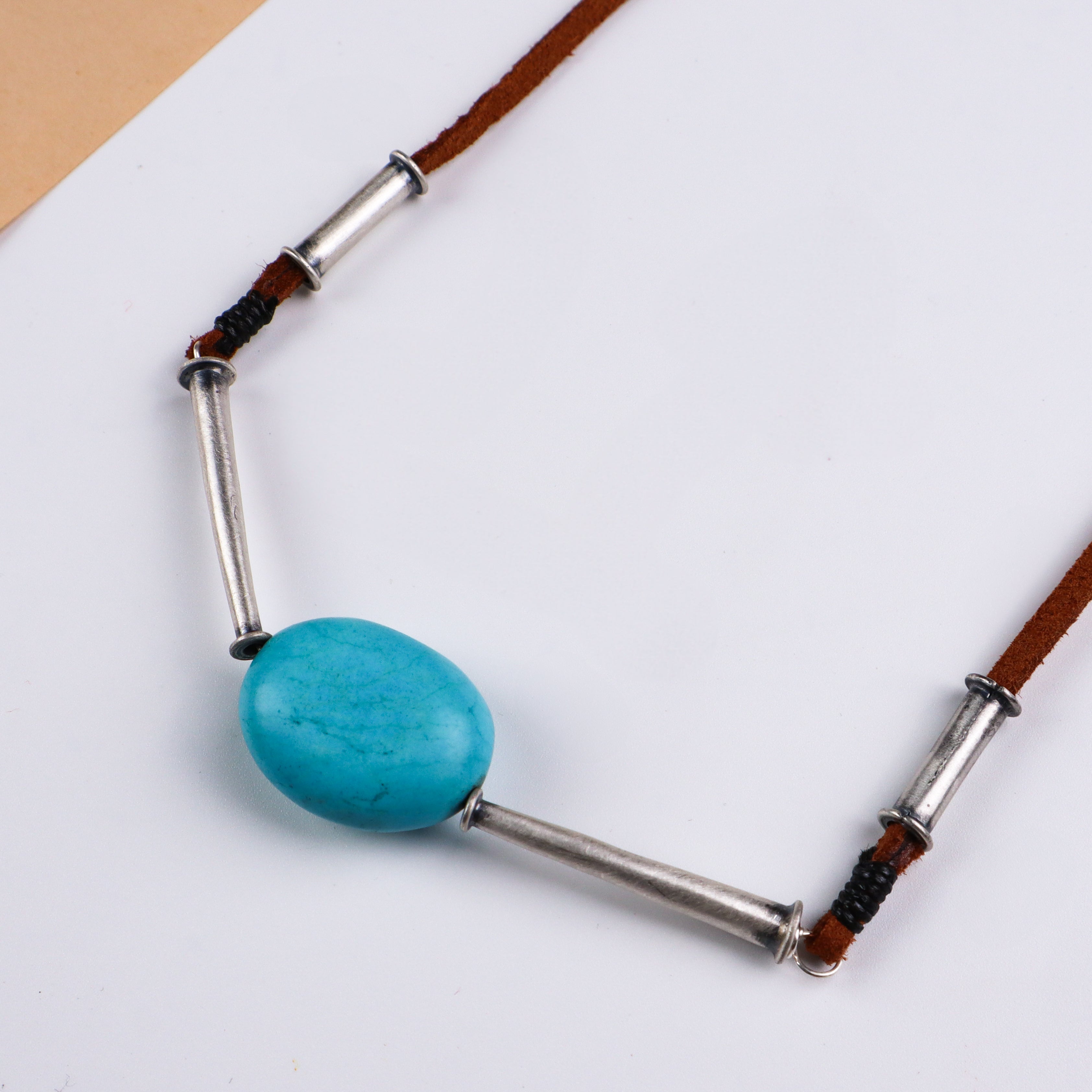 Silver Pipe Necklace with Turquoise Stone