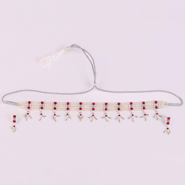 Woman styling Silver Pink Stone and Pearls Chinchapeti Set