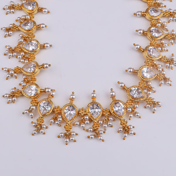 22K gold plated Laffa Tanmani choker with white pearls and diamond-like stones