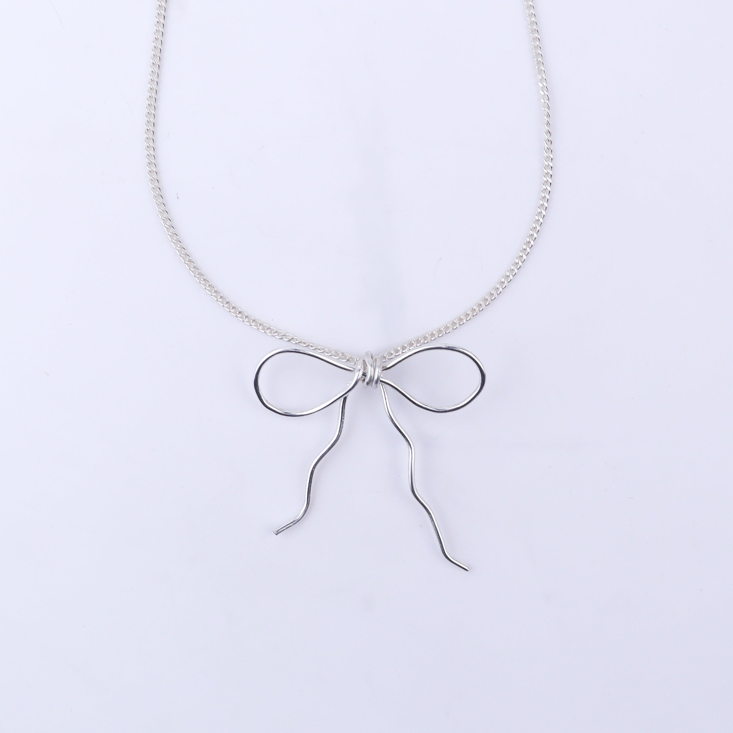 Silver Chain Bow Necklace: Small